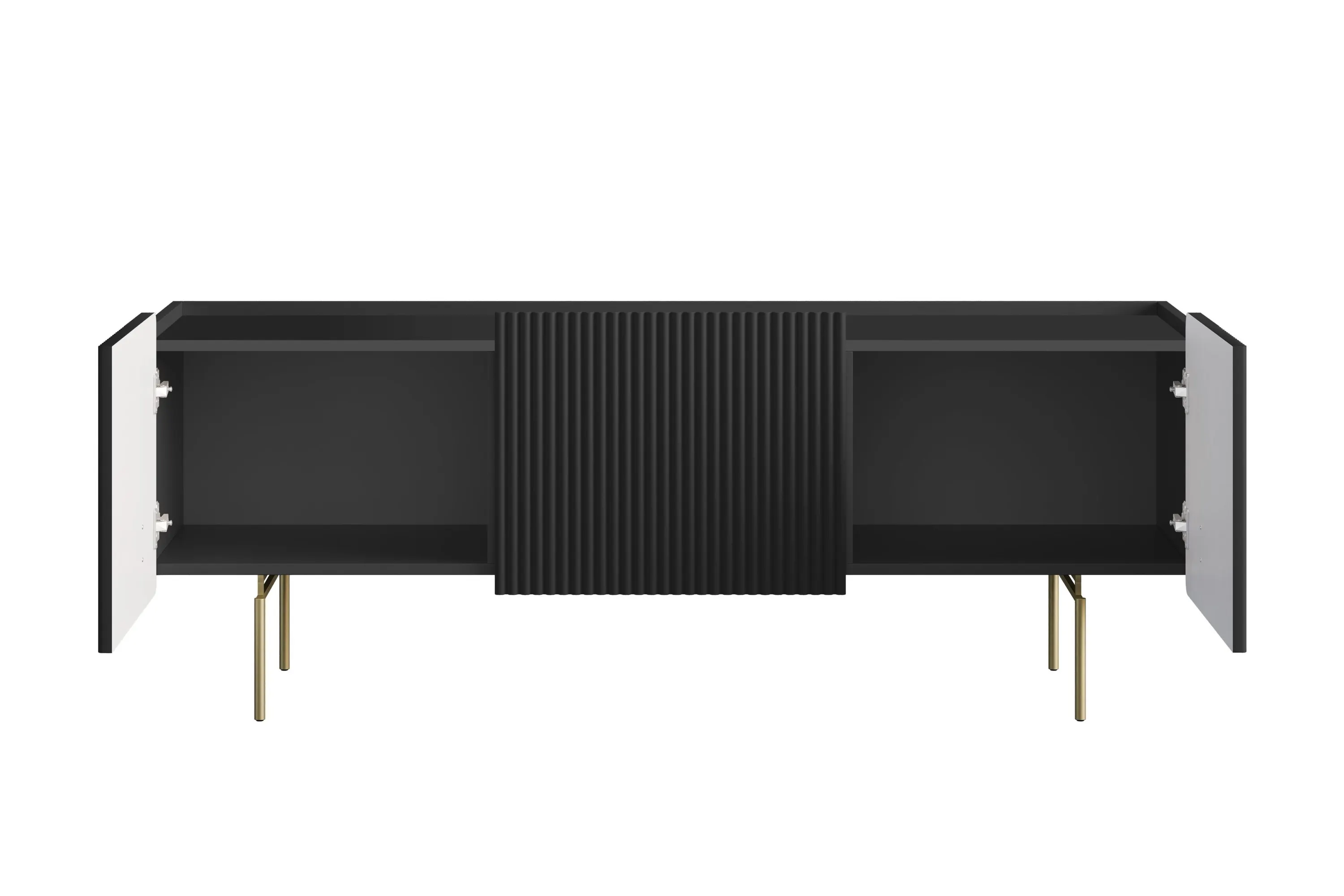 Szafka RTV 2-drzwiowa z 1 szufladą MALMI 150cm - czarna - złote nogi - B_166987