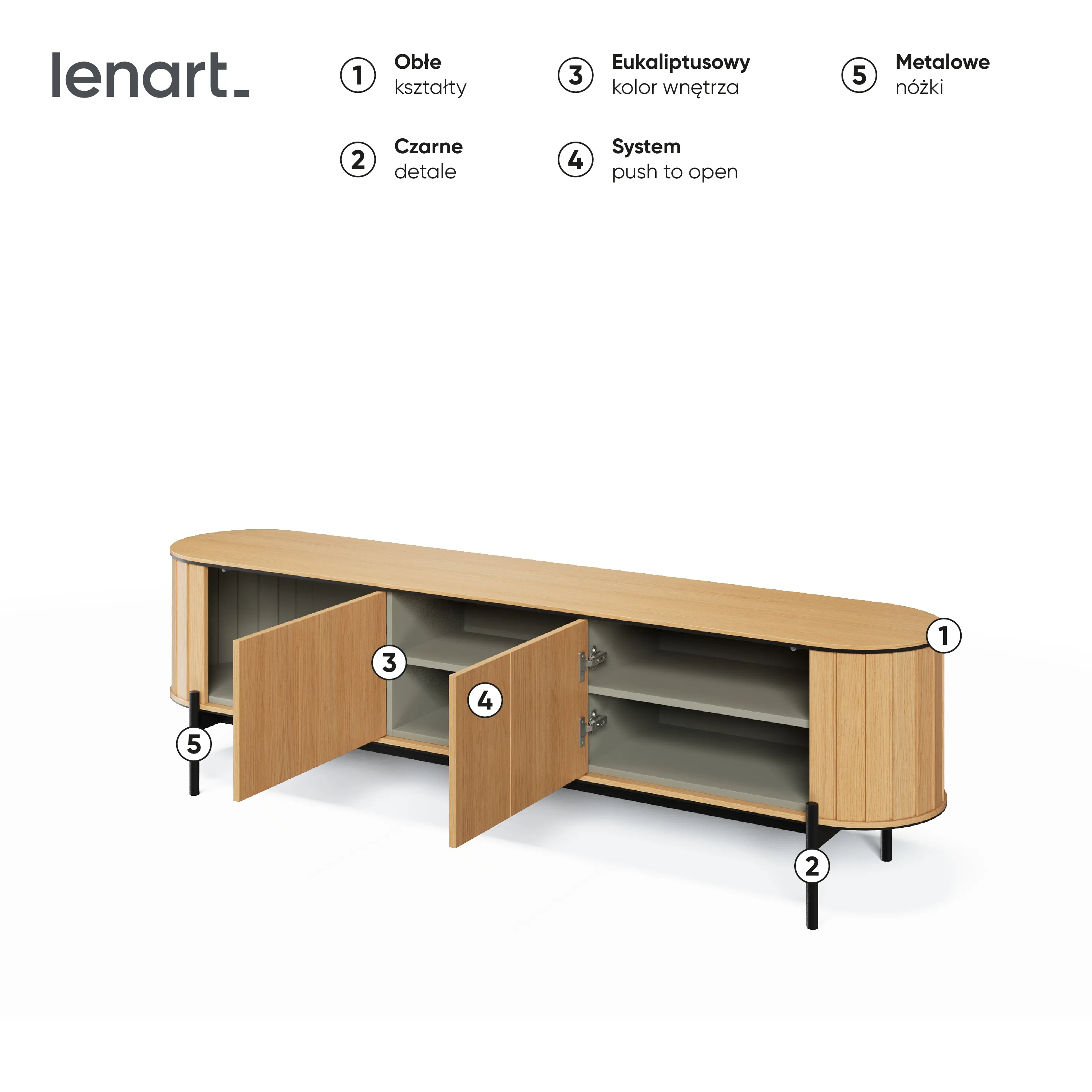 Zaokrąglona szafka RTV Rotto RT-06 200cm dąb vincenza/eukaliptus - RT6DE