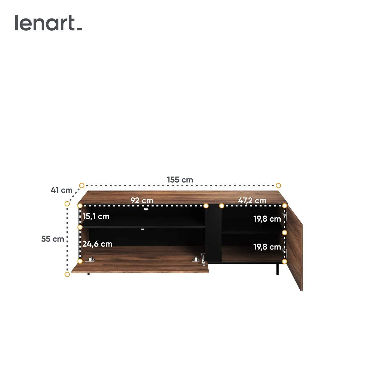 Szafka RTV Borga 03 dąb catania, czarna 155x55x41 - BG3DCC