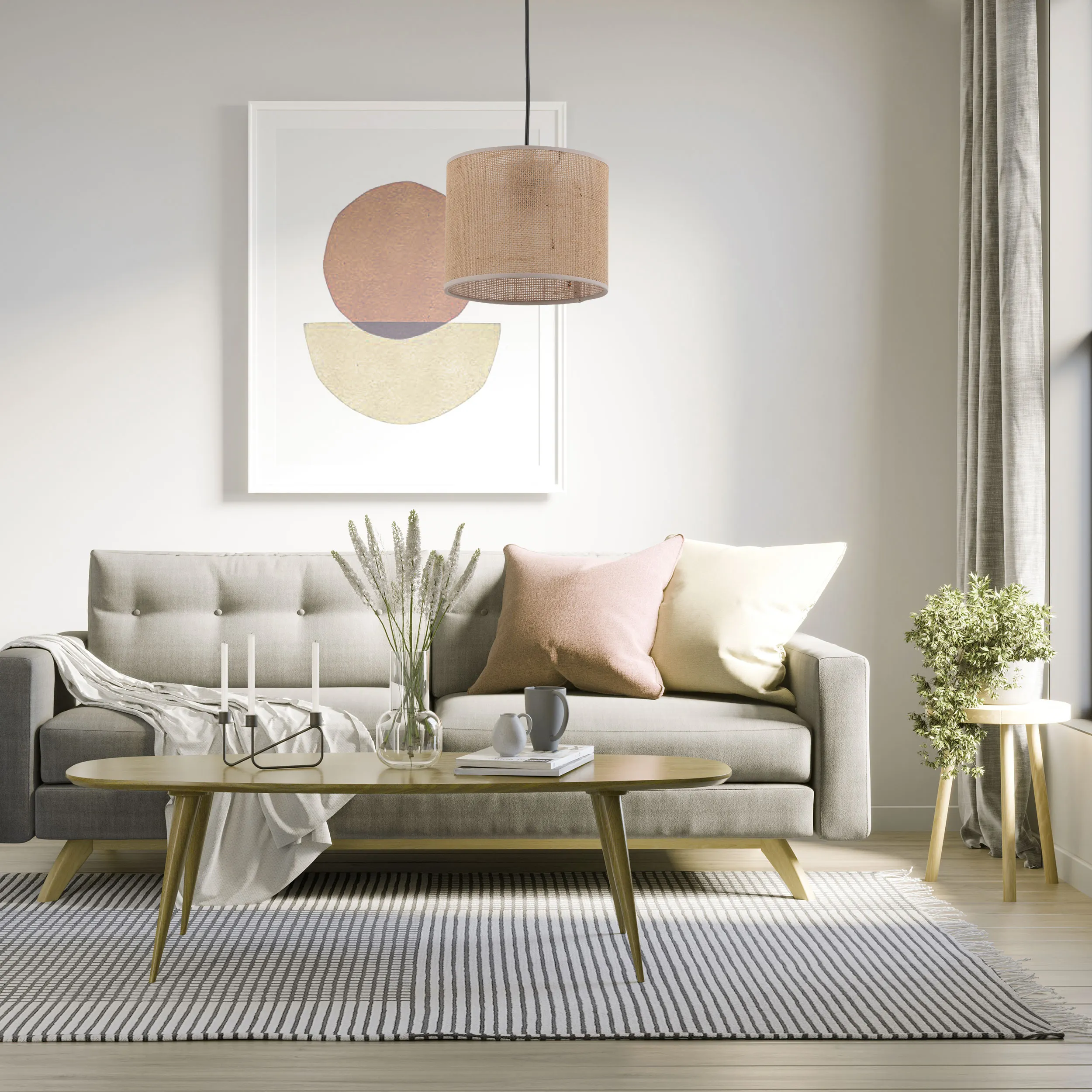 Lampa wisząca JUTA czarna z brązowym okrągłym kloszem z tkaniny 165x30cm - TK_6580