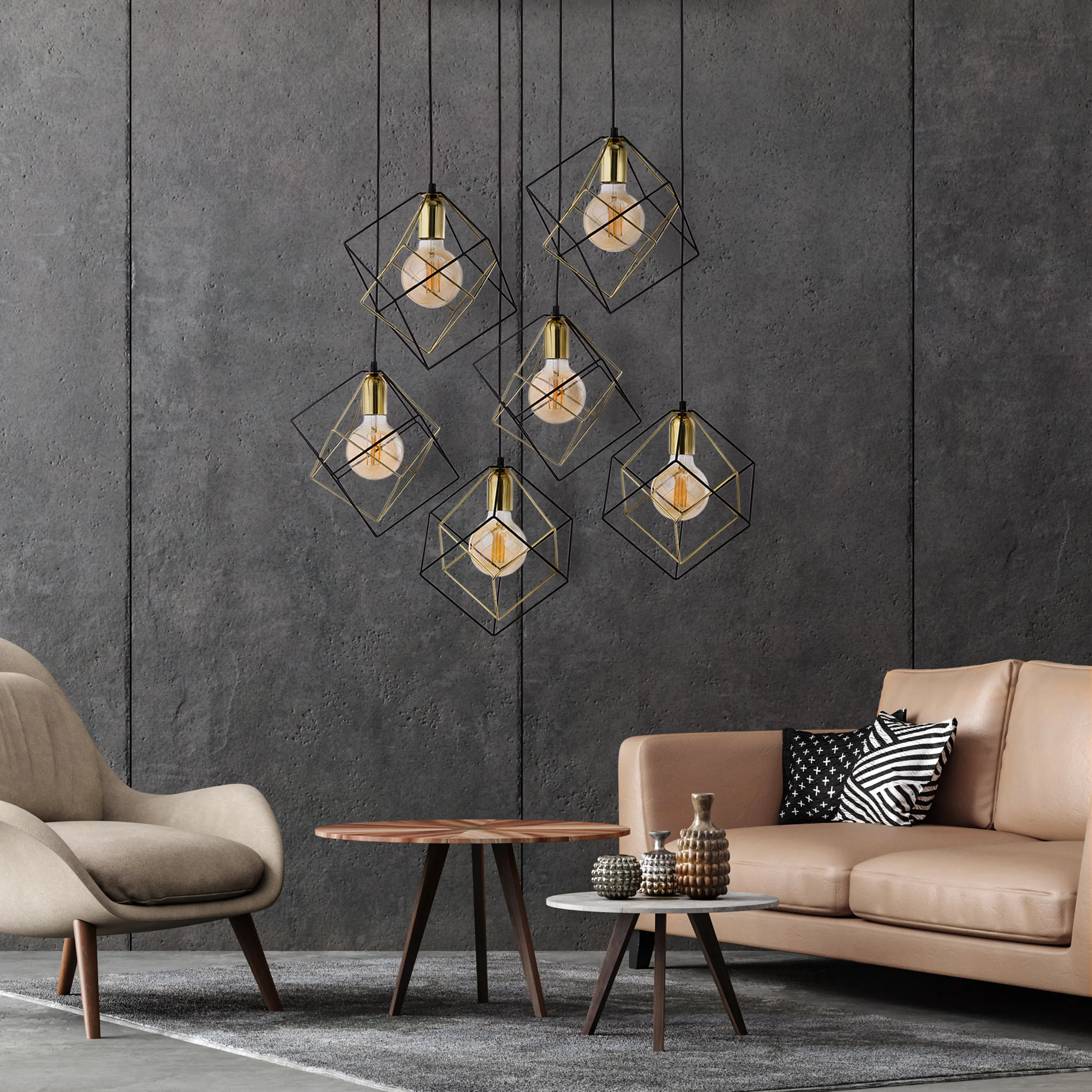 Lampa wisząca ALAMBRE czarna ze złotymi elementami 140x78cm - TK_2779