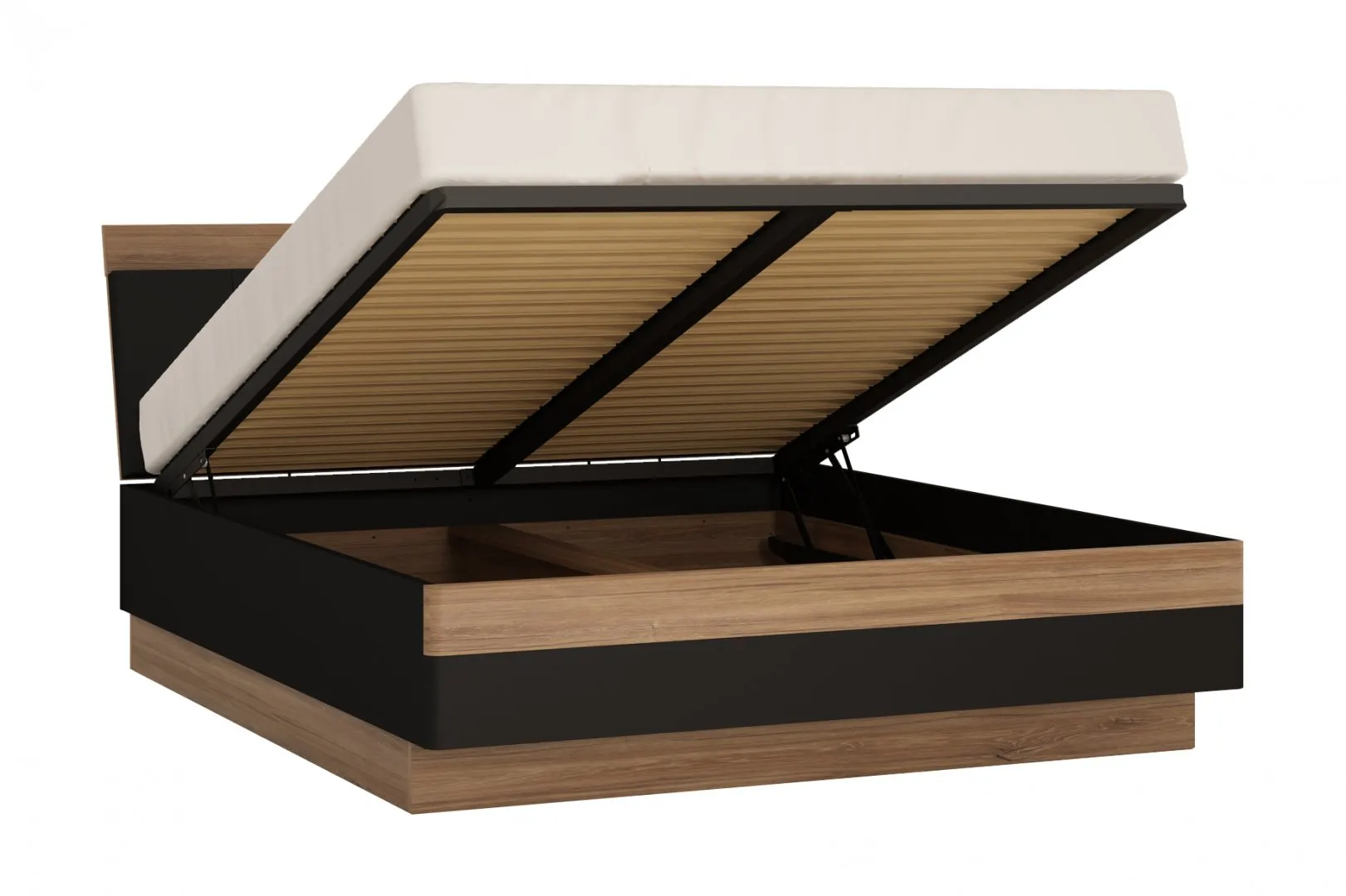 Łóżko z pojemnikiem 160x200 MONACO MOAL02 Stirling Oak, Czarny Mat