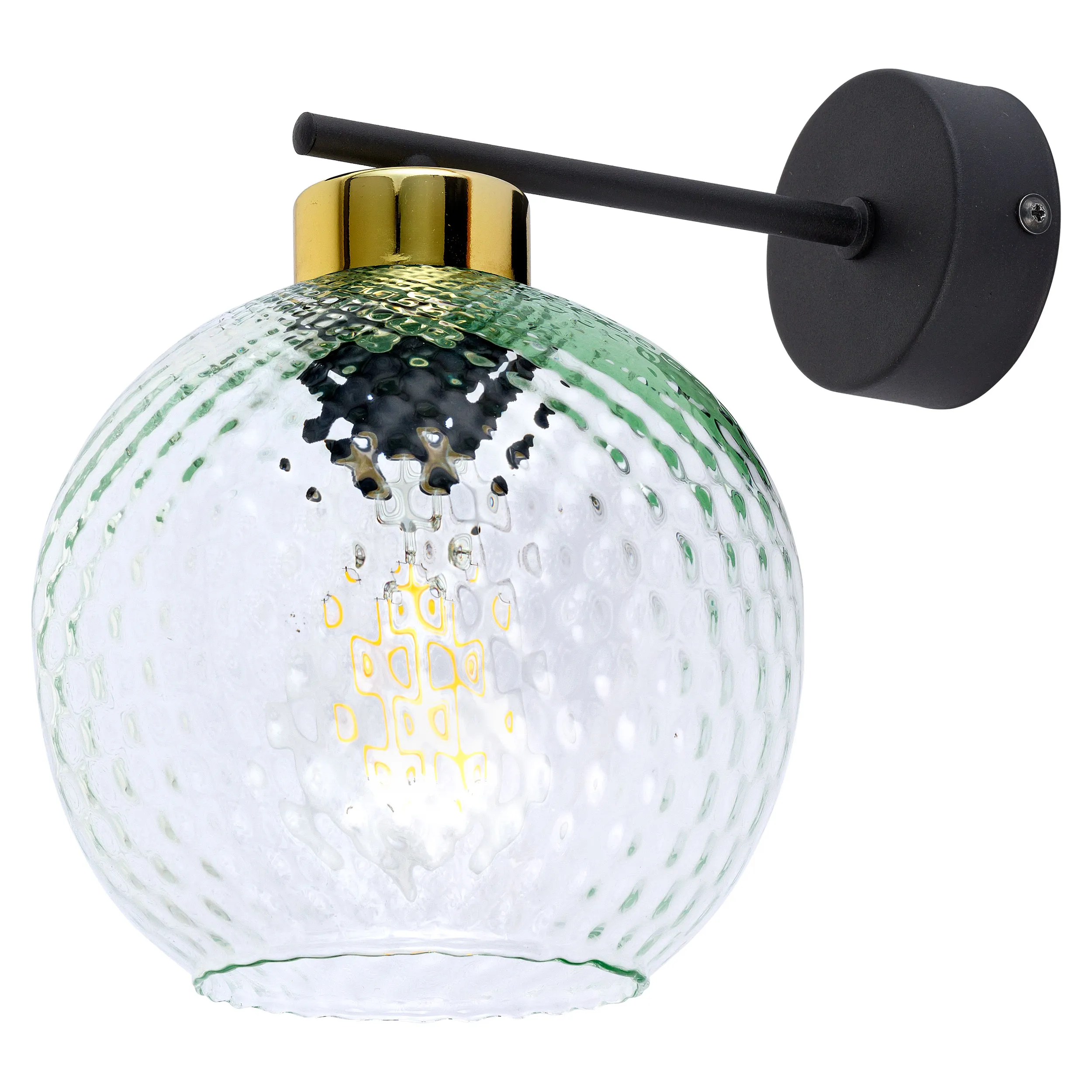 Kinkiet DEVON czarny ze złotym elementem transparentnym kryształowym okrągłym kloszem 15x24x18cm - TK_4629