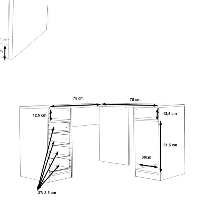 Biurko NET106 narożne z szafką i 4 szufladami - biały - OFDB125-120