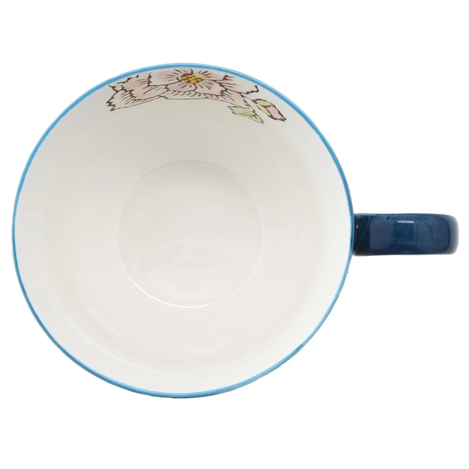 talerz, miska, porcelana, kwiatowy motyw, niebieska obwódka