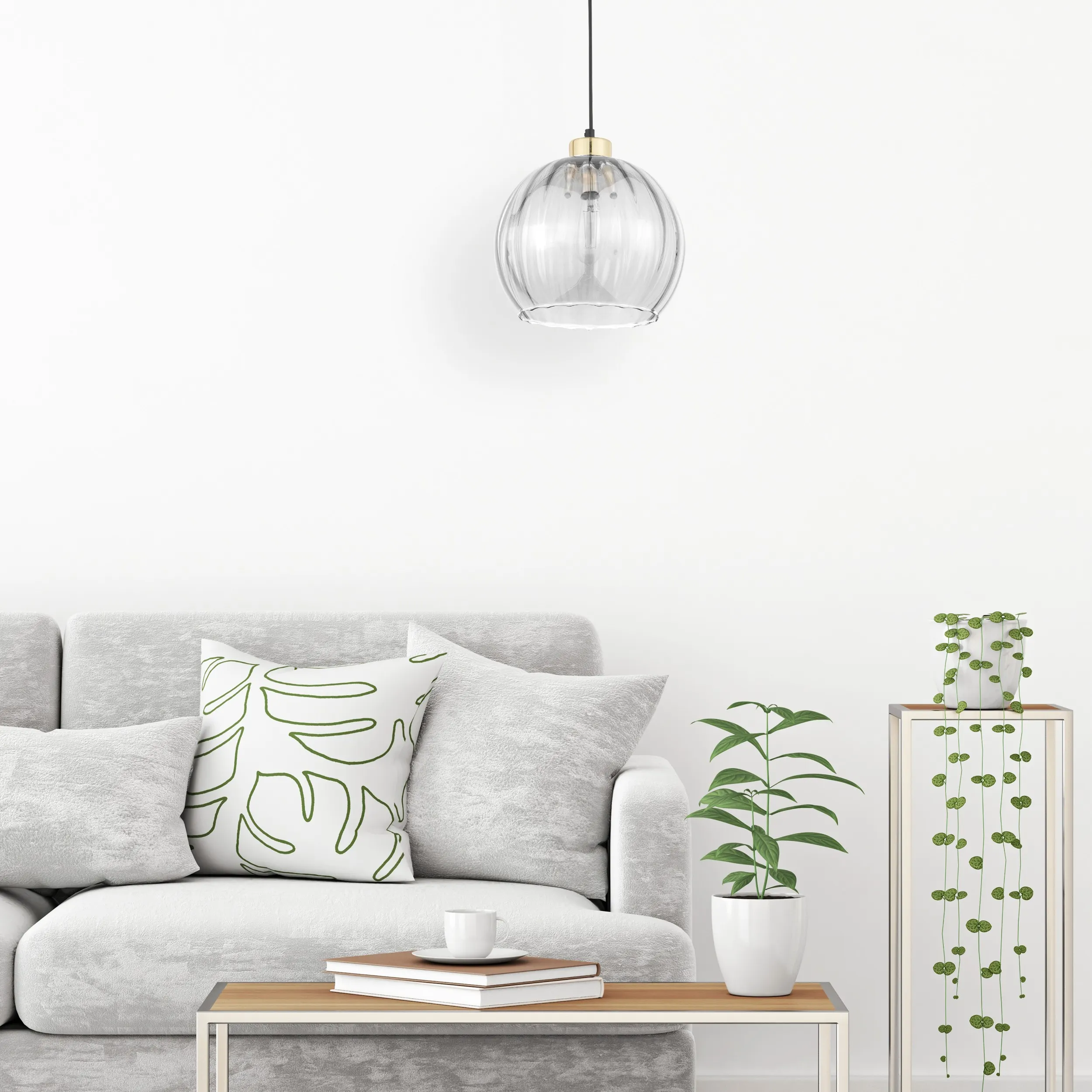 Lampa wisząca DEVI czarna ze złotym elementem transparentnym szklanym kloszem 170x25cm - TK_4578