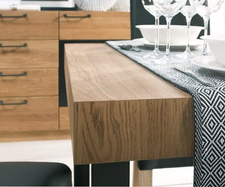 Stół rozkładany MOSAIC 40 drewniany - dąb złoty, czarny stelaż 160(220)x90x78cm - TH-100-1061