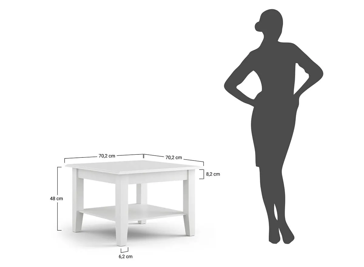 Stolik kawowy BELLUNO ELEGANTE z półką - biały 70x70 cm - PL029B