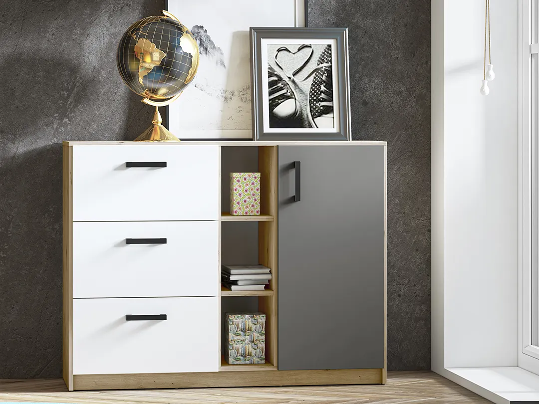 Komoda młodzieżowa FINI 06 biały, antracyt, dąb artisan - 1FINI06-001