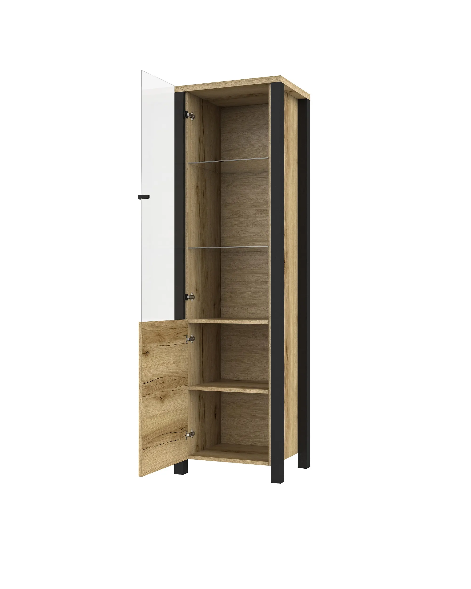 Witryna szklana OLIN 2-drzwiowa 191x56 czarna dąb grand naturalny - 24NWJC05