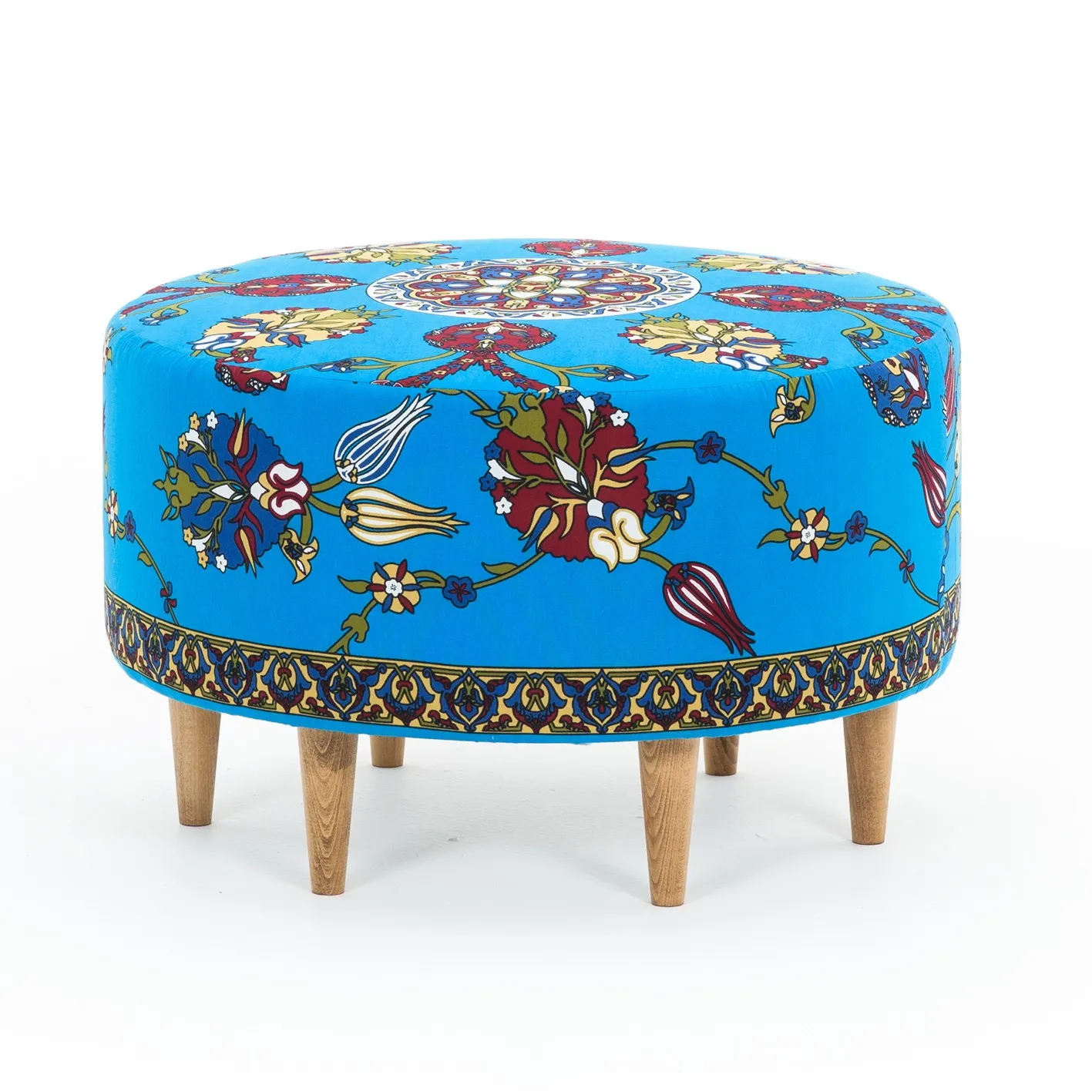stolik, ottoman, tapicerowany, niebieski, wzory floralne