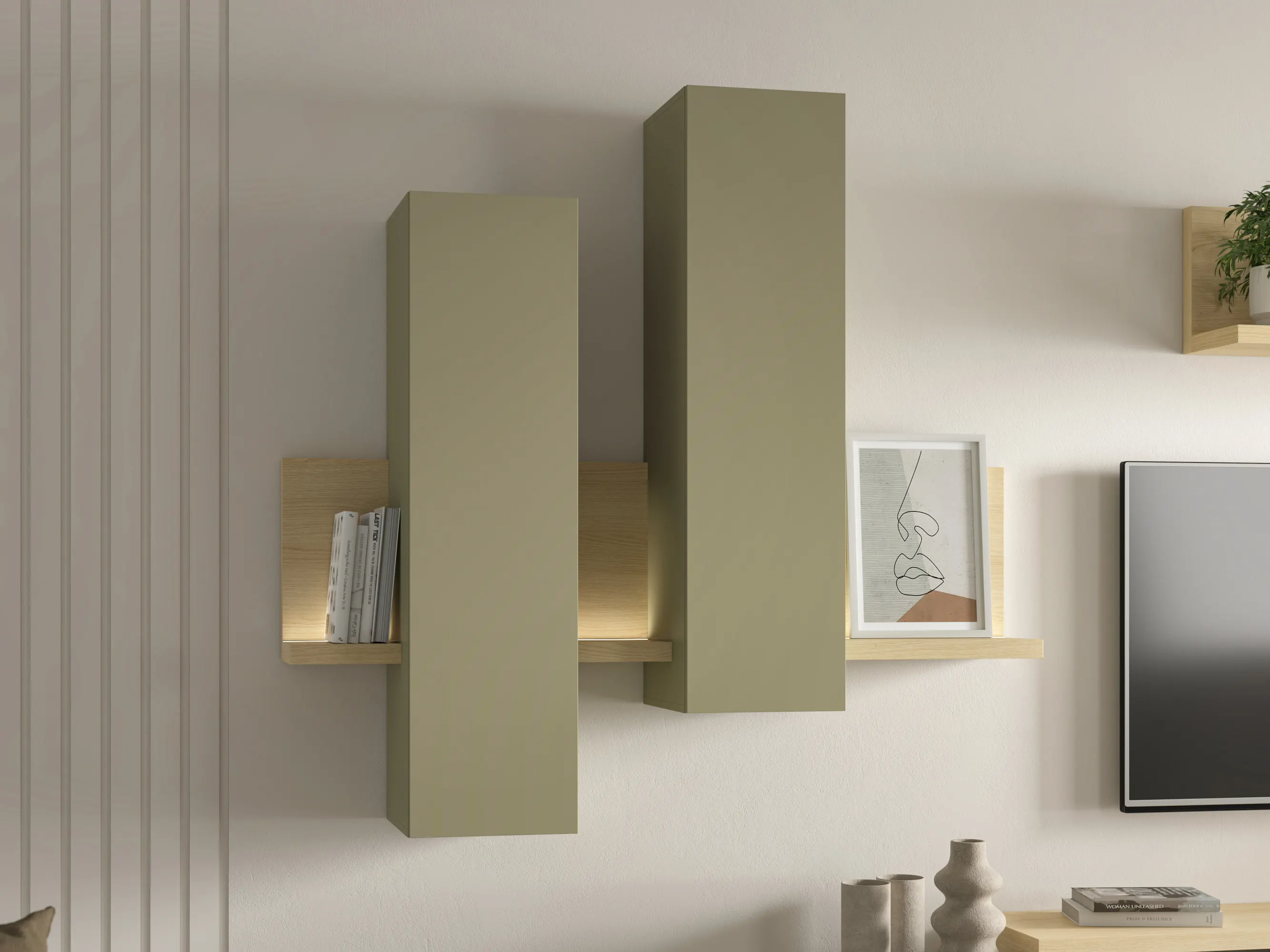 image szafka wisząca, szafka ścienna, system półek, panelowe moduły, meble ścienne