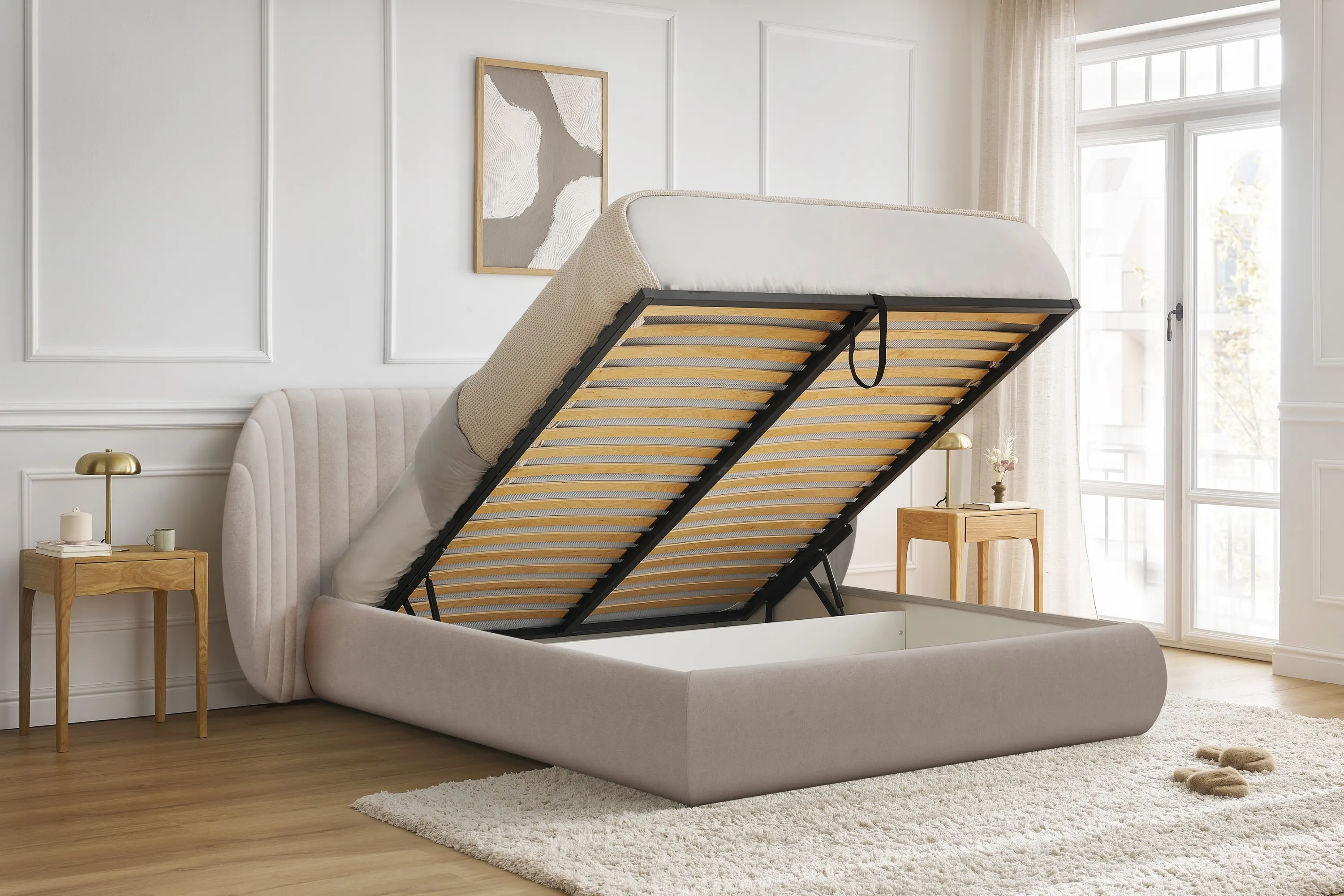 Łóżko Galin z pojemnikiem / 140x200 / Salvador (SIC) 2 - kremowy - B_158685