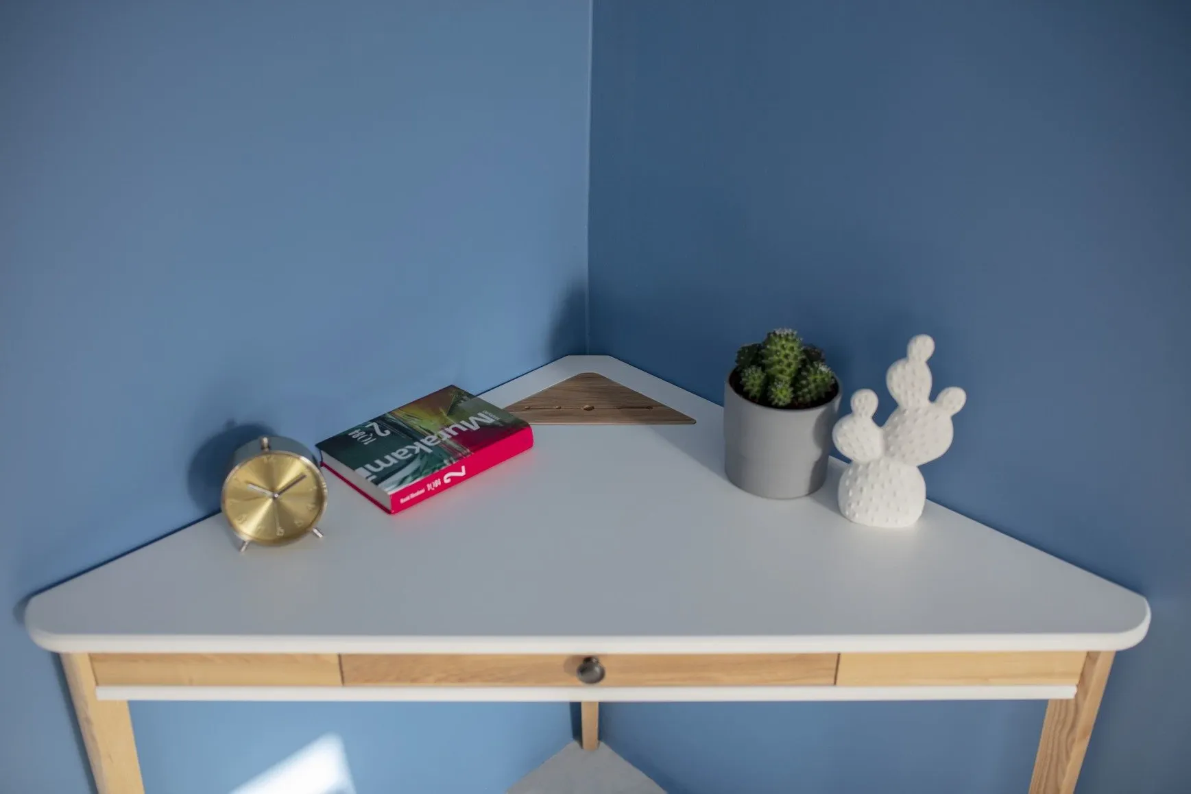 Biurko narożne z szufladą ASHME 114x85 różowy blat/jesionowe nogi - RAGABAACD9