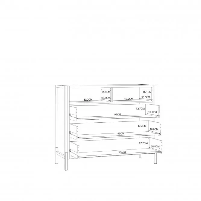 Komoda z 3 szufladami ORIENTAL TREE dąb Bartex, czarny - HUDK212-M524