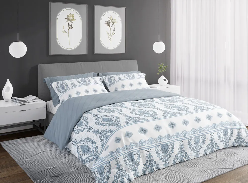 Pościel komplet PURE SATEEN 013 satyna bawełniana 220X200+2x70X80 niebieski - FARO_27927