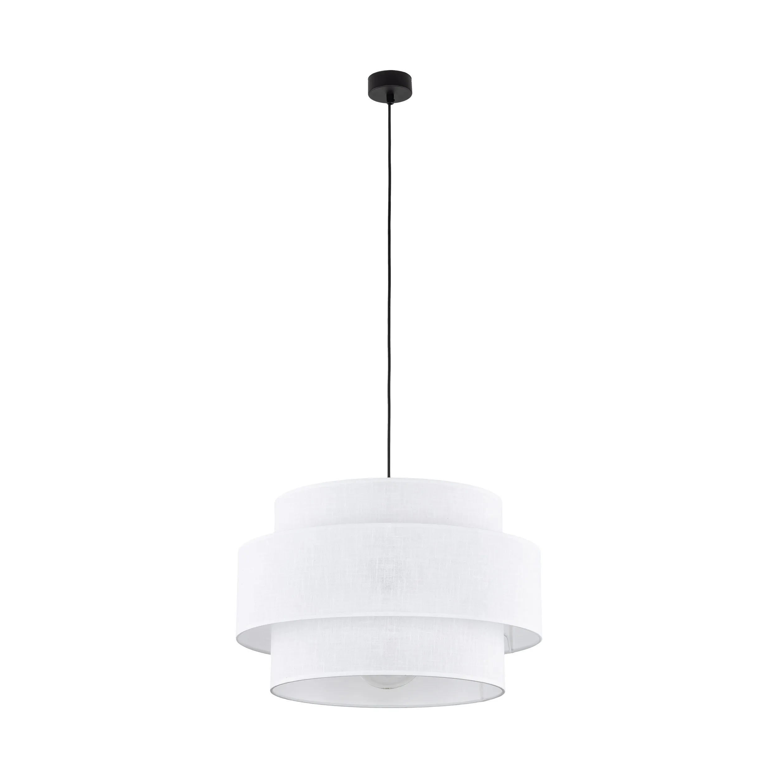 Lampa wisząca CALISTO biała z tkaniny na czarnej podstawie i przewodzie 160x50cm