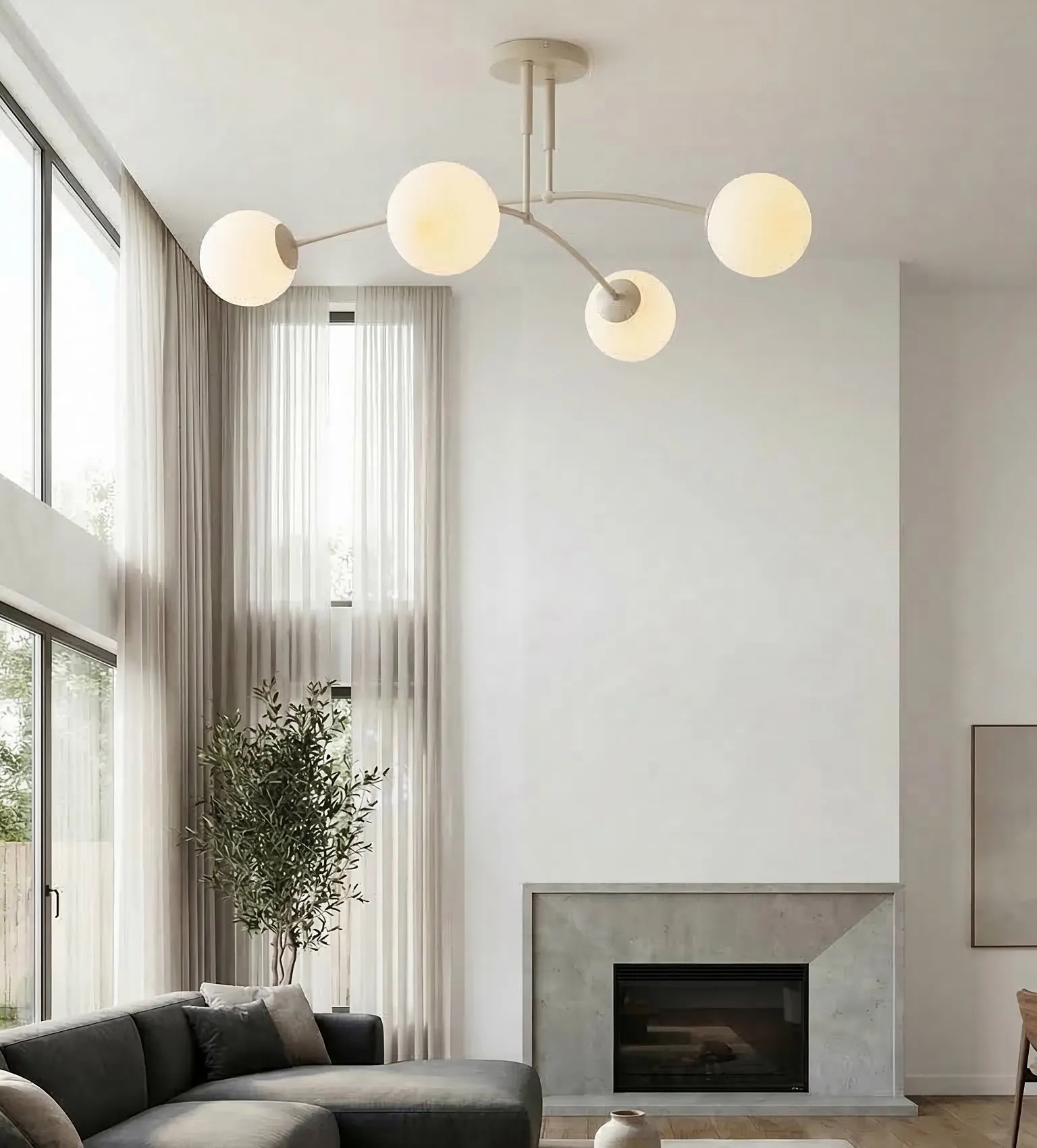 image lampa wisząca, globowa lampa, elementy metalowe, łącznik sufitowy, salon