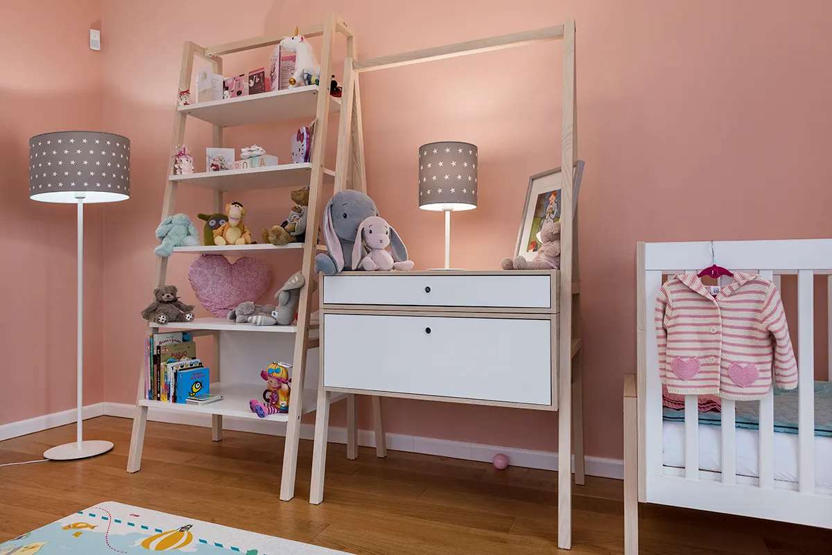 Lampa stołowa MAGIC biała abażur szary w białe gwiazdki 55cm - 4126