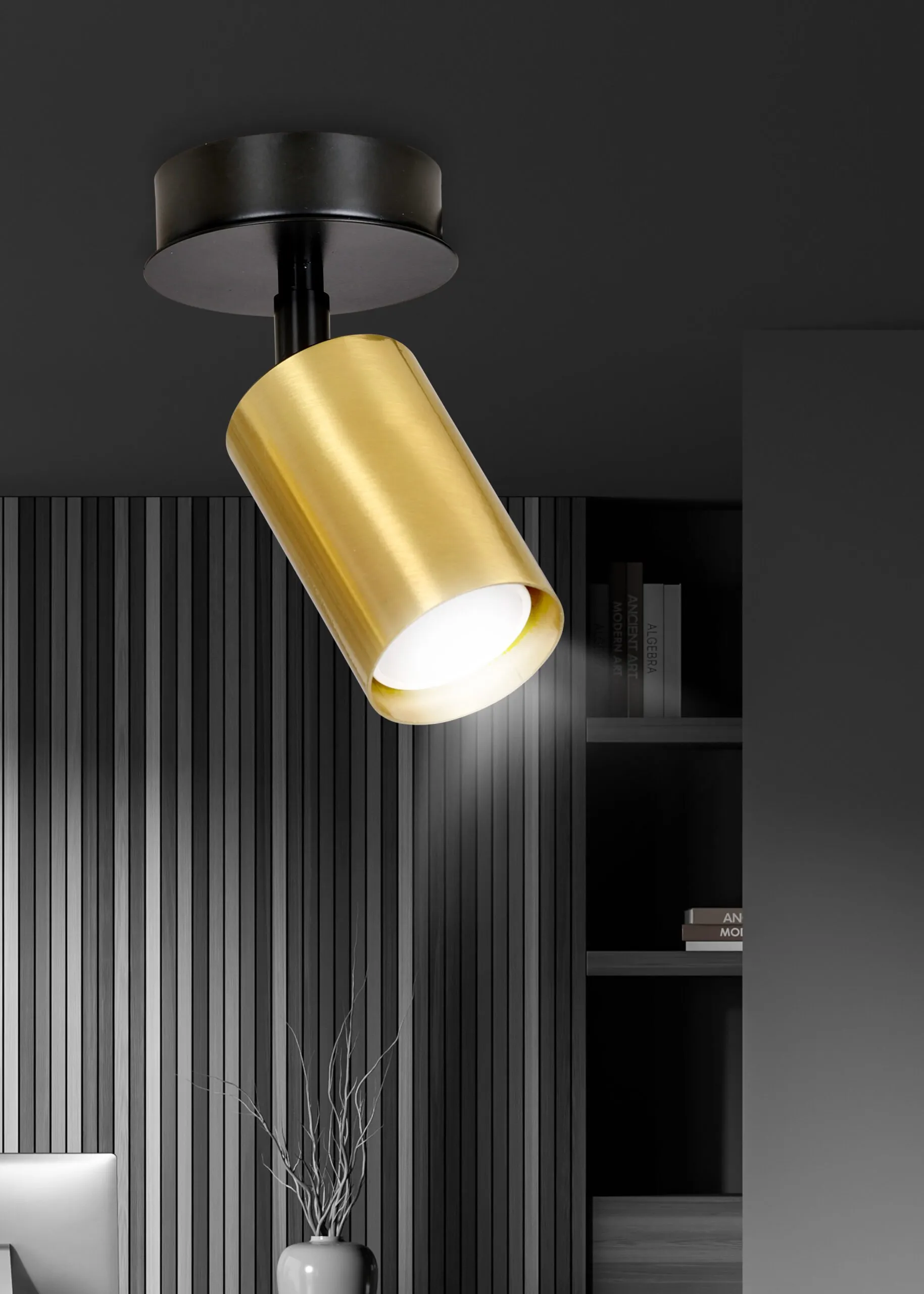 lampa sufitowa, spot LED, złoty kolor, metalowa obudowa, kinkiet