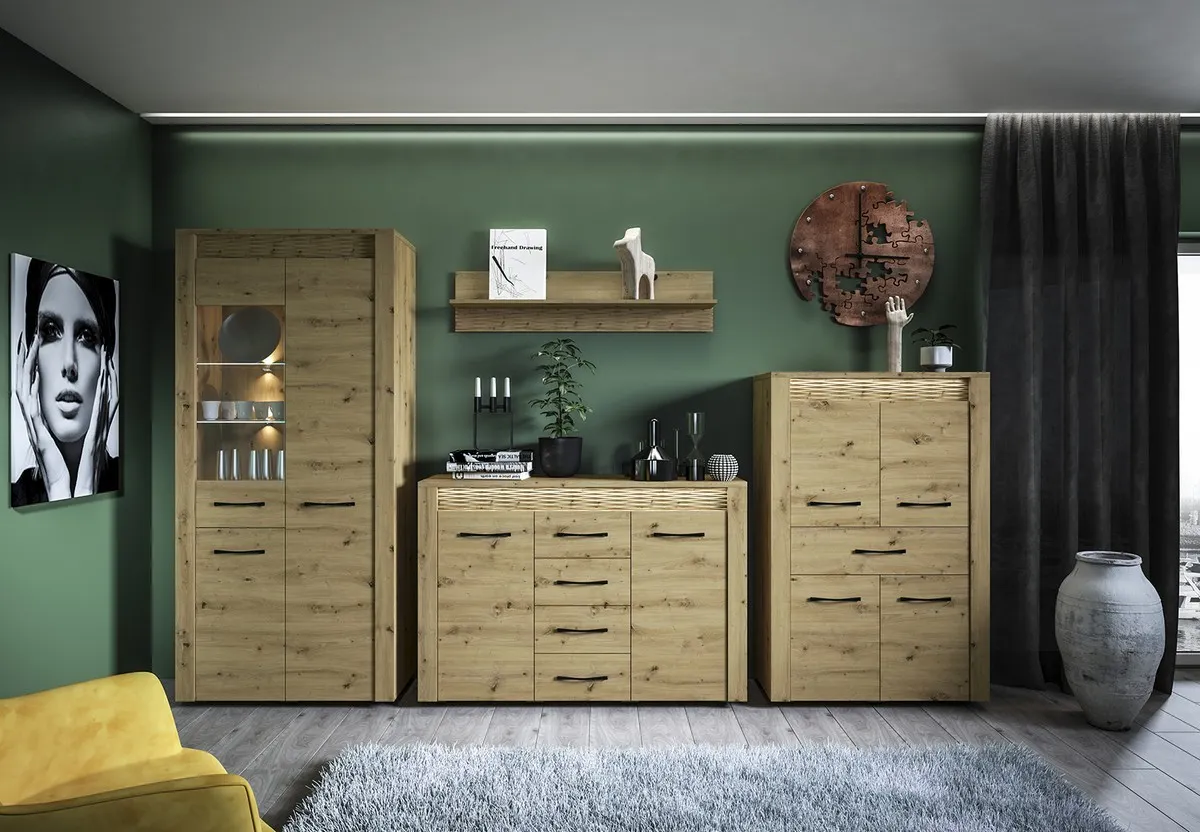Komoda 2-drzwiowa z 4 szufladami ARTIS 07 z oświetleniem, dąb artisan — zdjęcie 11