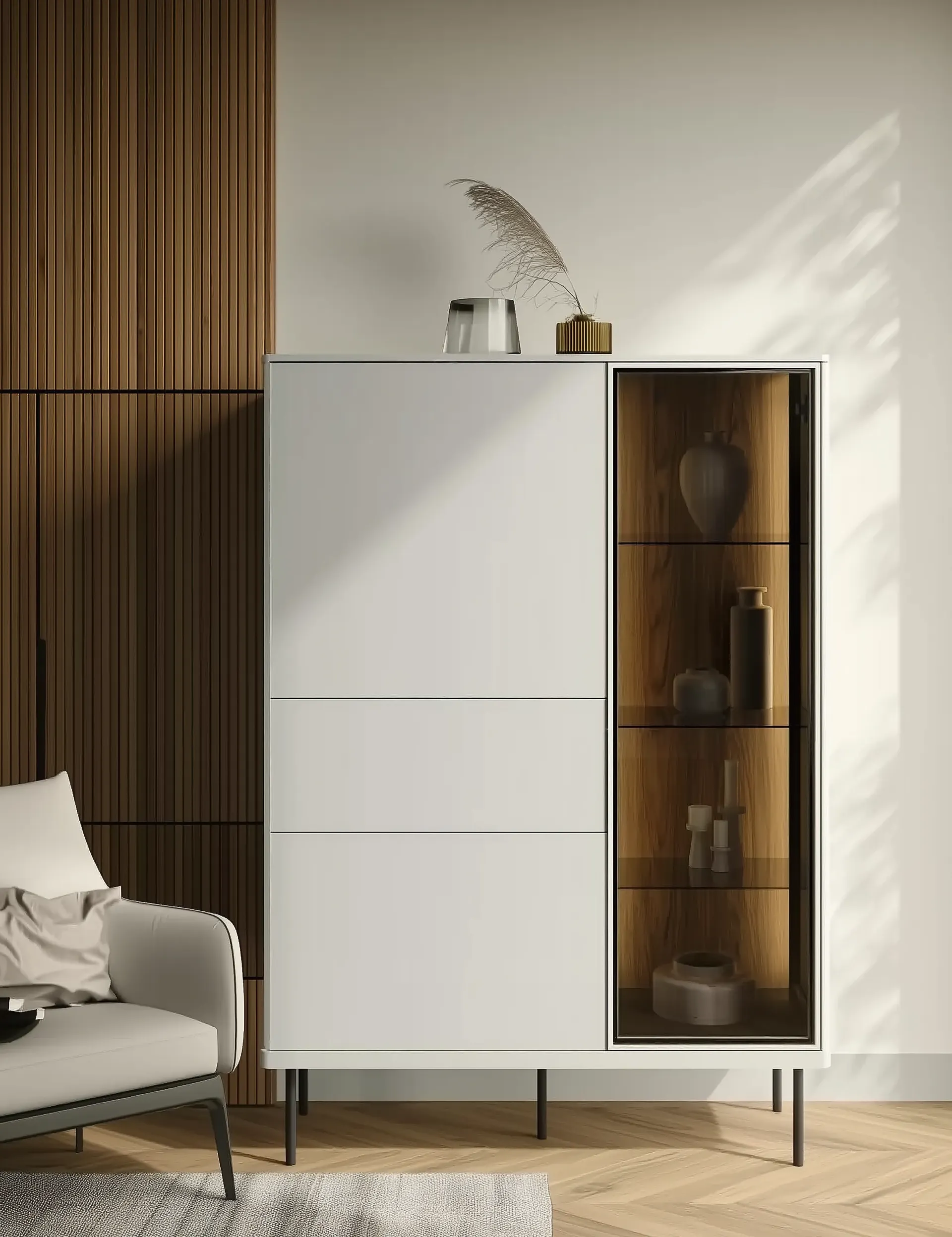 Niska witryna LED Epiro EP-01 kaszmir/dąb ciemny — zdjęcie 8