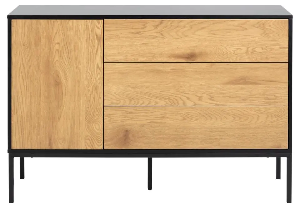 Komoda 1-drzwiowa z 3 szufladami MOODY 120x40x82 Naturalny, Czarny — zdjęcie 4