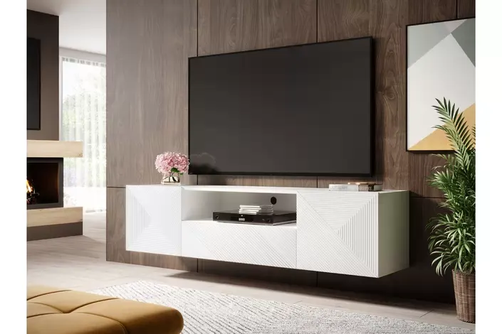 Szafka RTV ASHA 167 - biały mat - ryflowany front - wisząca — zdjęcie 16