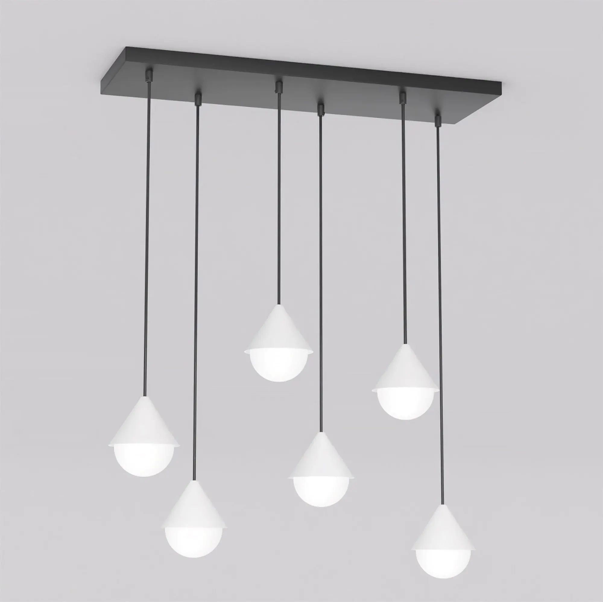 image lampa wisząca, pendant light, 6 żarówek, metalowy montaż, biały dekor
