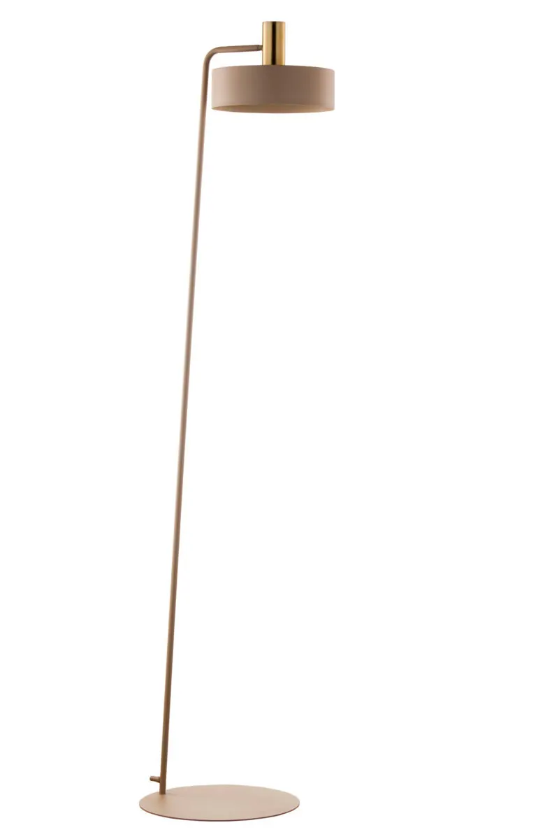 image lampa stojąca, lampa podłogowa, korpus metalowy, kolor beżowy, oprawa okrągła