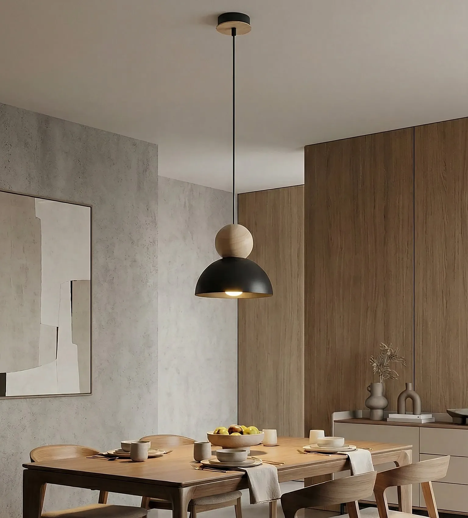 image lampa wisząca, kinkiet, drewniana biurowa zawieszka, stahl?, wnętrze minimalistyczne