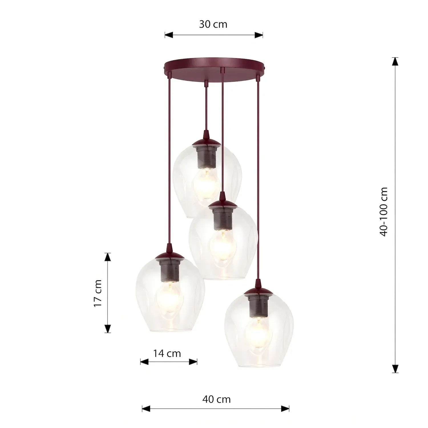 Lampa sufitowa ISTAR 4 PREM burgundowy transparentny - 1784/4PREM