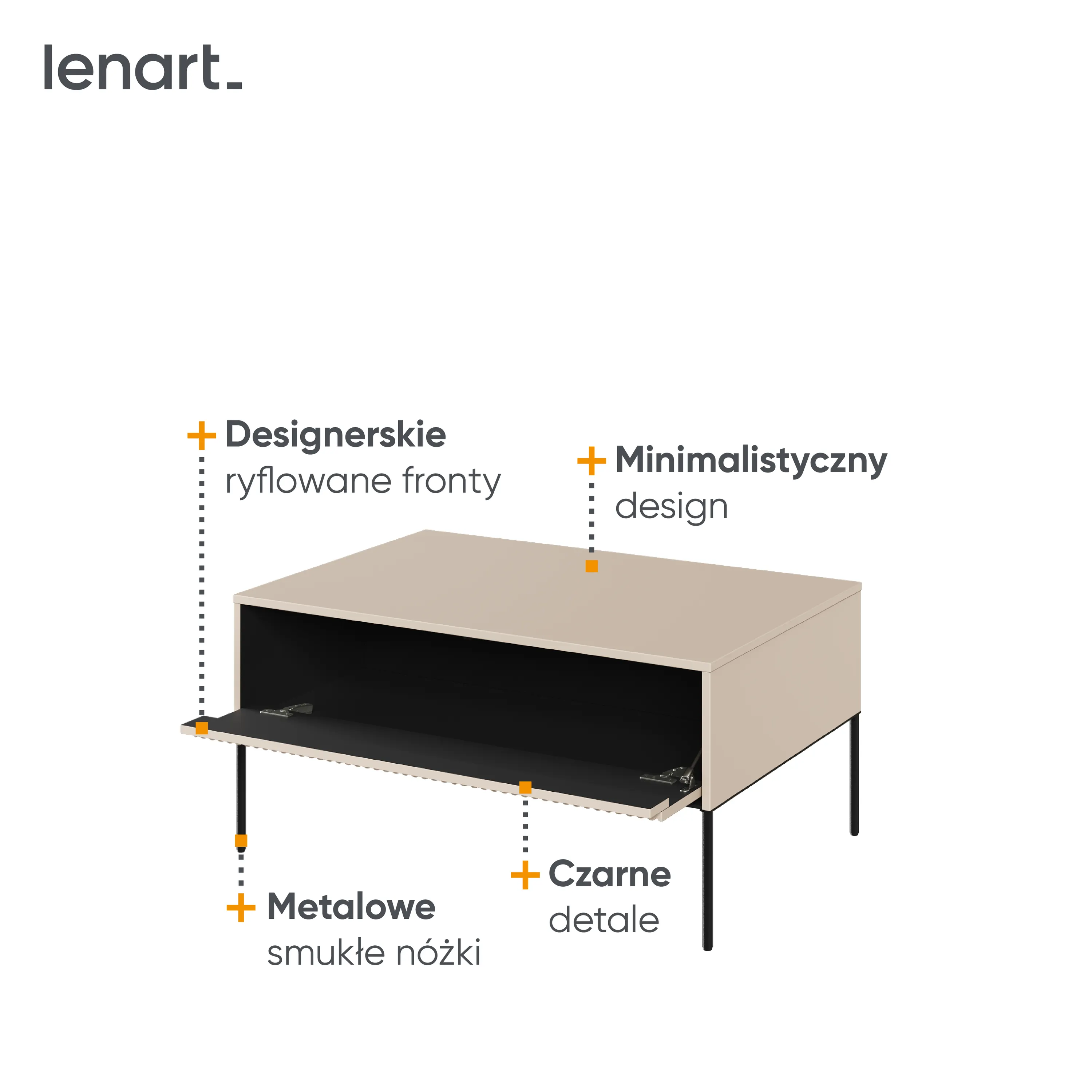Stolik kawowy ryflowany TREND TR-09 100x70 beżowo-czarny