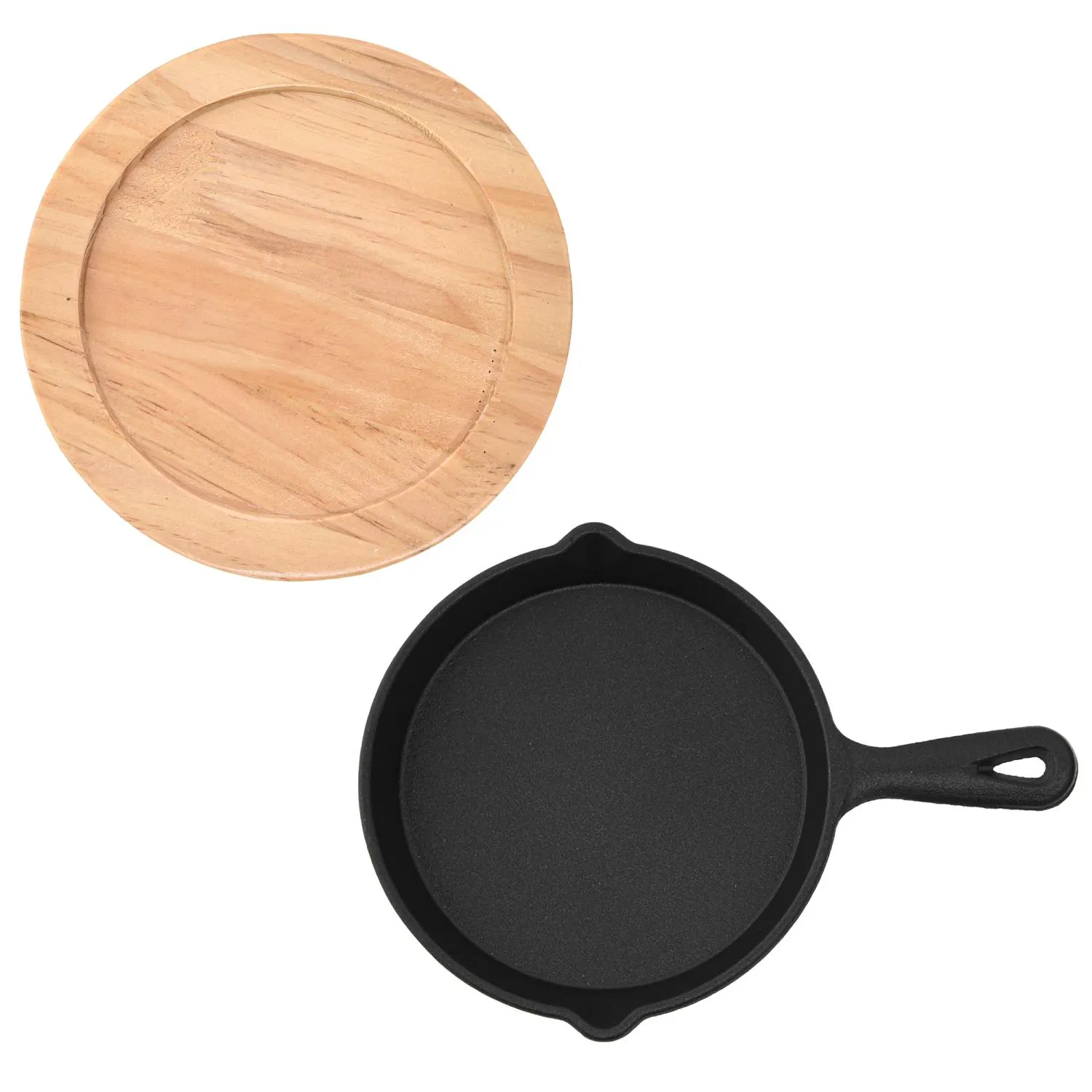 image patelnia żeliwna, patelnia żeliwna cast iron, mała patelnia, gniazdo do smażenia, podkład drewniany