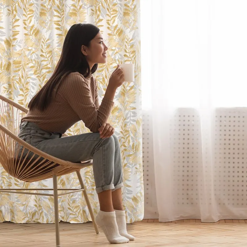 ZASŁONA LIŚCIE HARIET 140 X 250 CM NATURALNY - EU_398336