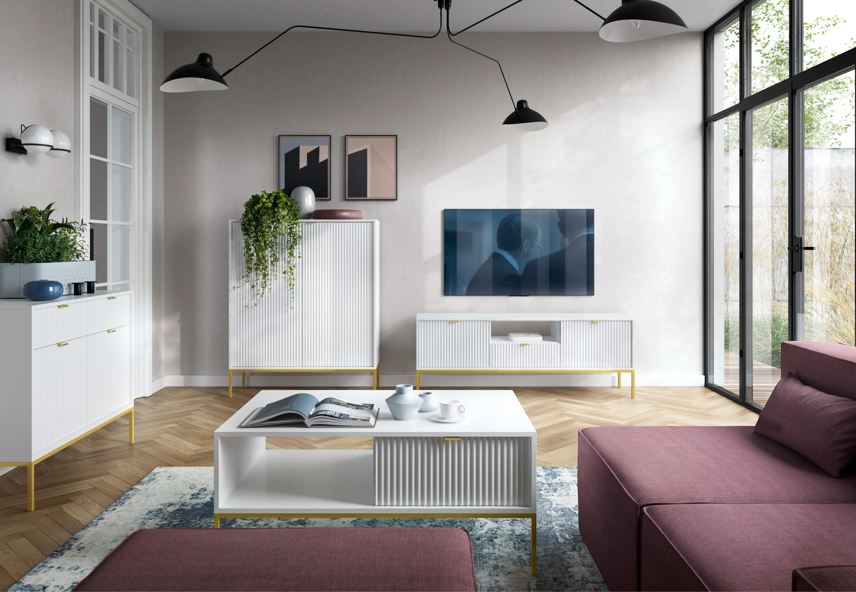 Szafka RTV z szufladą NOVA Biały, Złoty - NOVA_RTV154_BZL