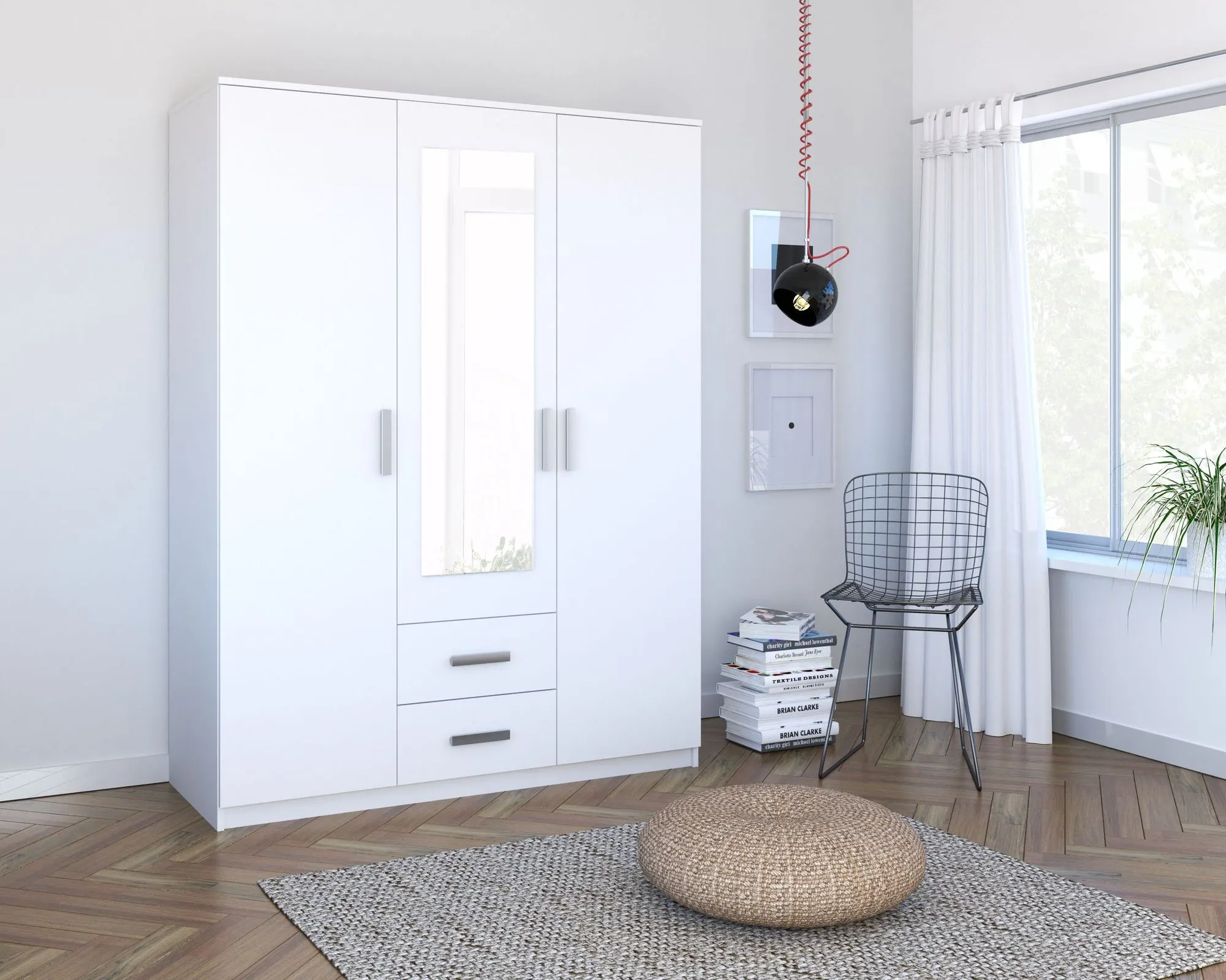 Szafa 3-drzwiowa z 2 szufladami i lustrem TAMINA biała - INT_5002942BIP