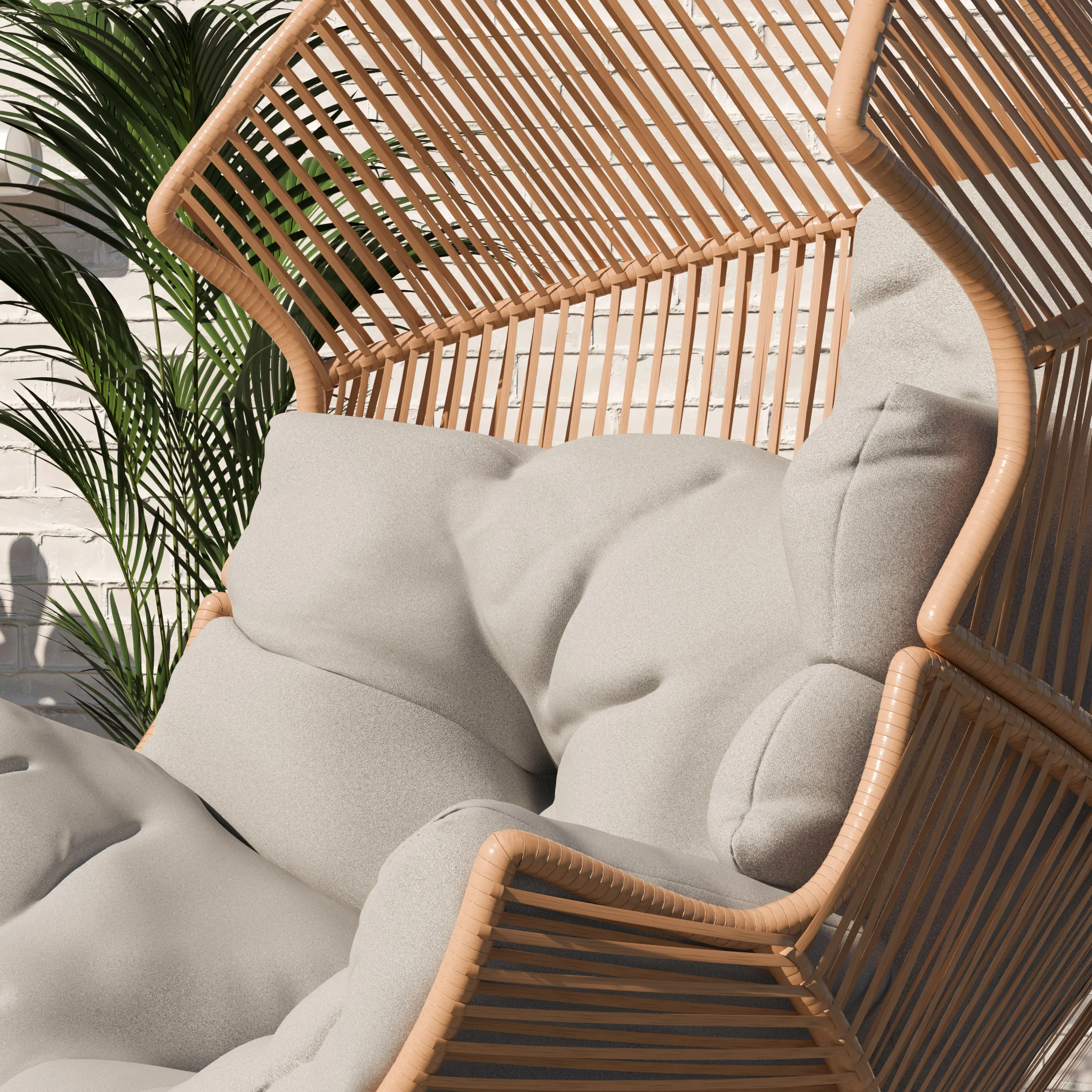 Fotel ogrodowy technorattanowy SUMMERY kokon z szarą poduszką naturalny Zenjoy — zdjęcie 14