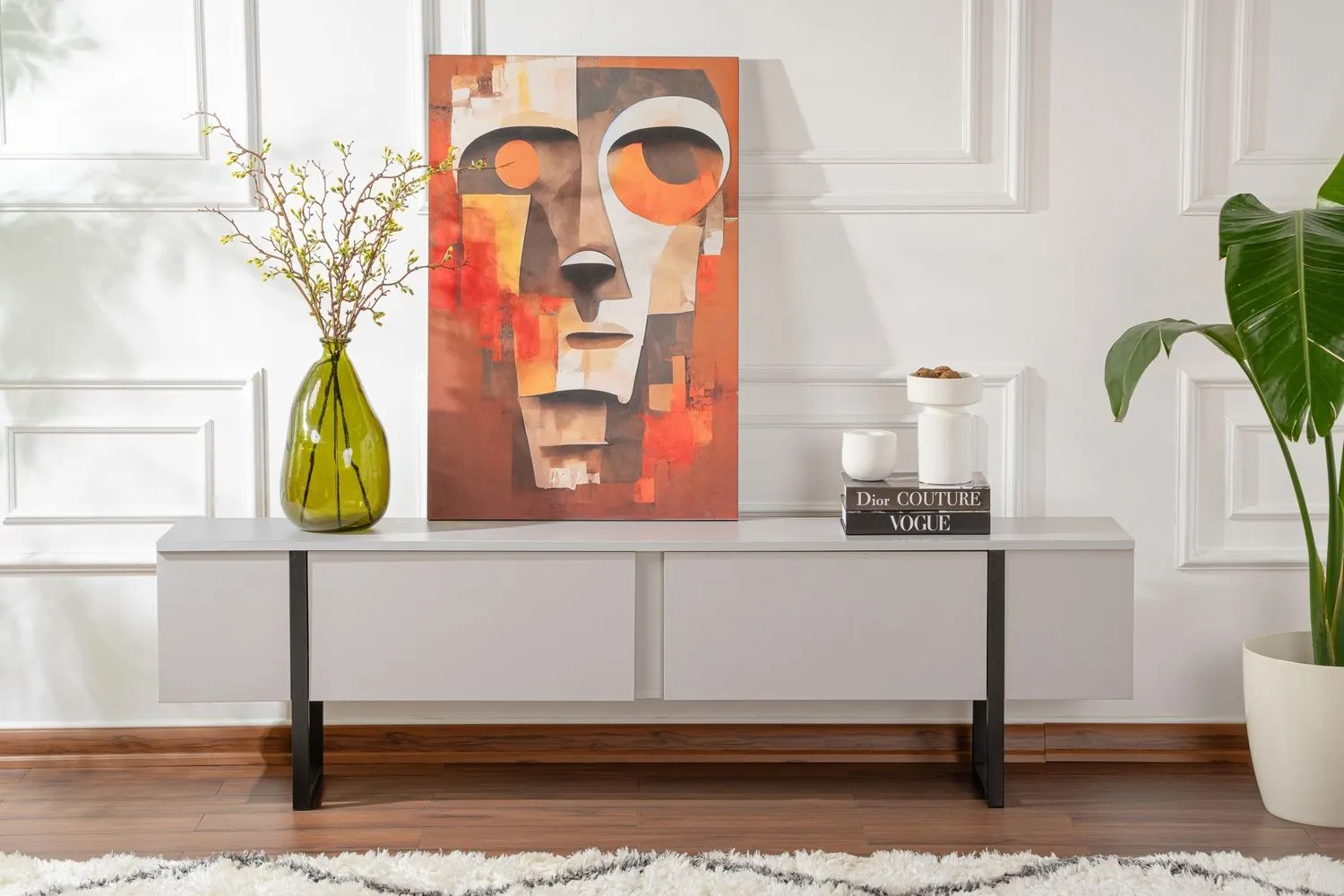 Szafka RTV 2-drzwiowa SERENITY 180 cm szara czarny stelaż - ASI_241NRD1310