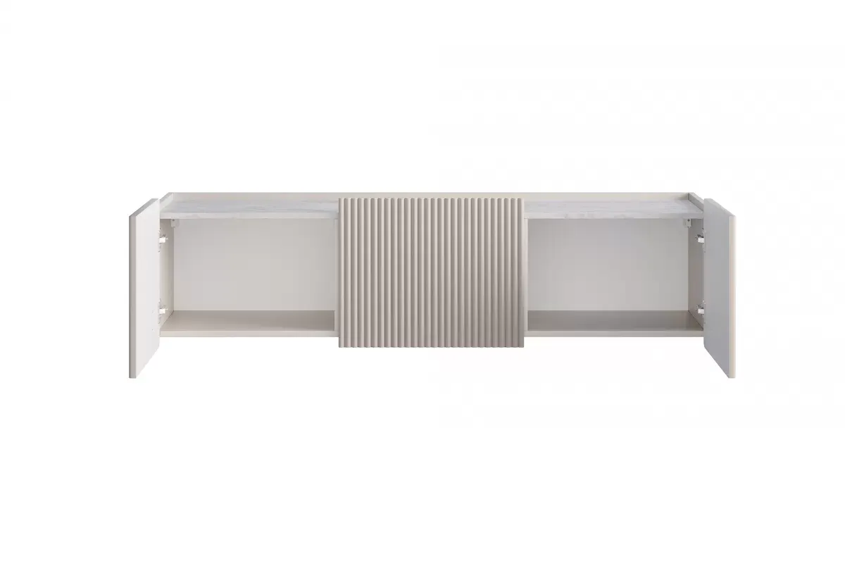 MALMI Szafka RTV 150 2D1SZ - cashmere / crema bianca / wisząca / czarne uchwyty - B_162319