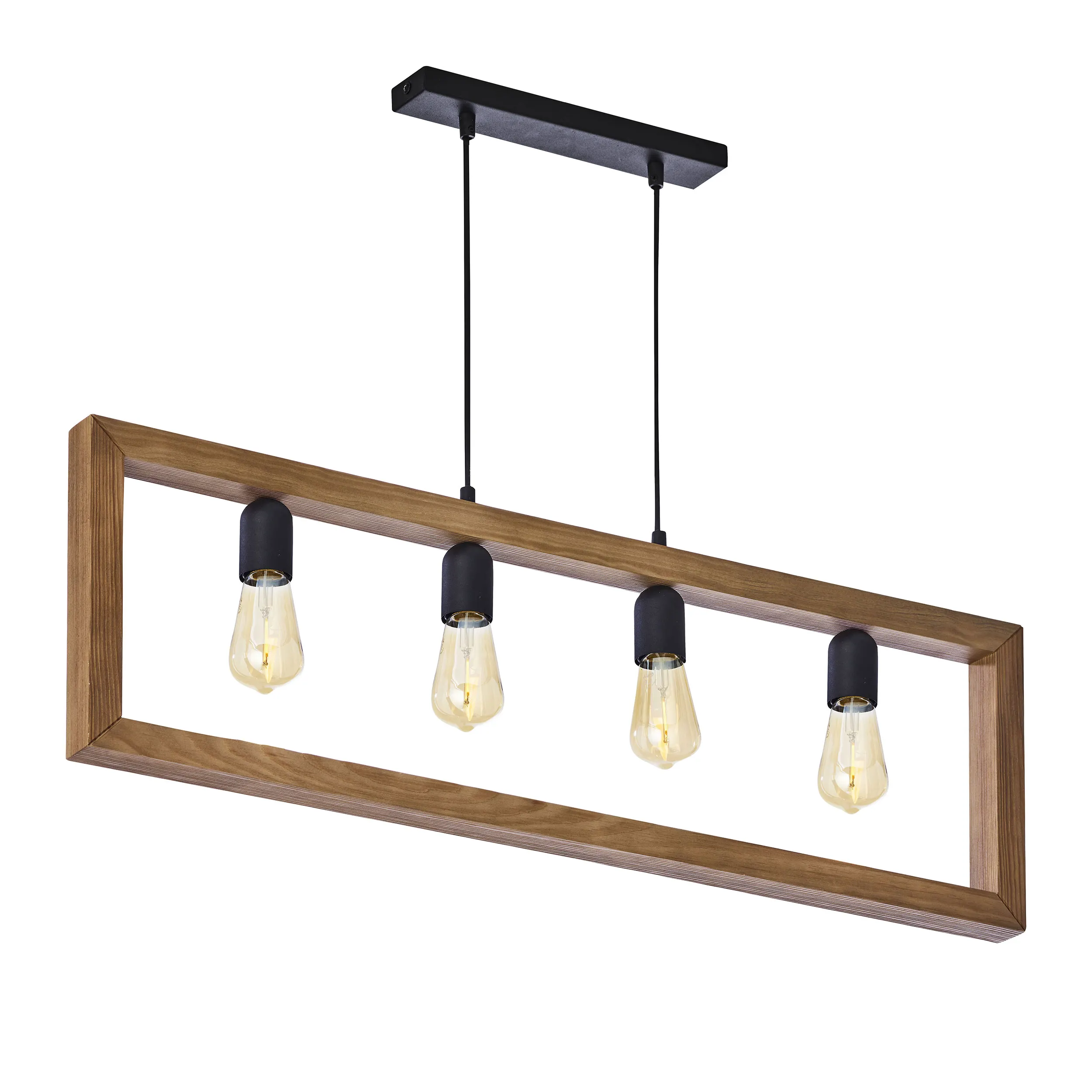 Lampa wisząca METRO na czarnej podstawie i przewodzie drewniana rama 150x90cm