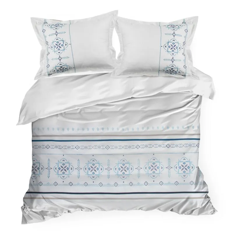 KOMPLET POŚCIELI SATYNOWEJ HAFT 160 X 200 CM BIAŁY WZÓR - EU_449104