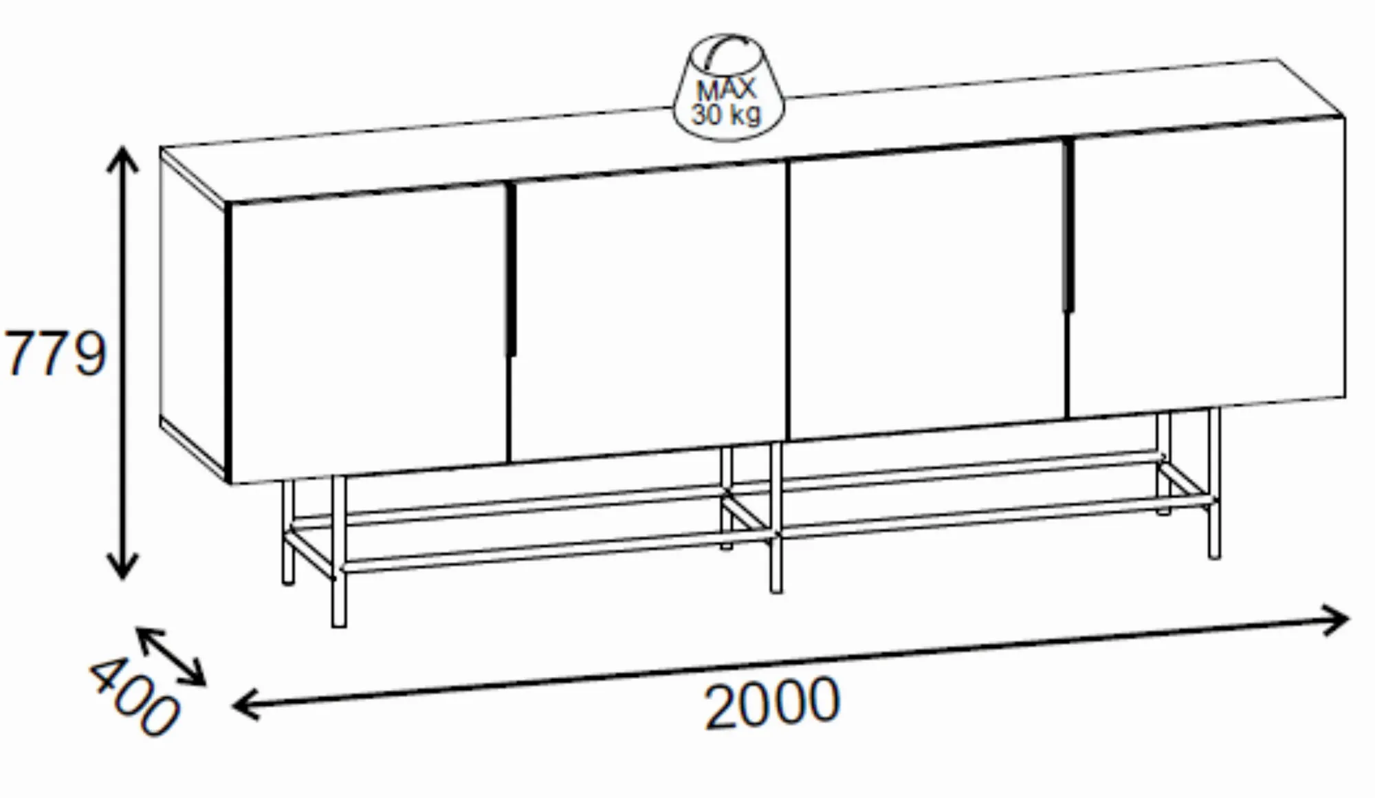 Konsola 4-drzwiowa ELDIA 200 cm orzech Milano czarna - ASI_632NRD1211