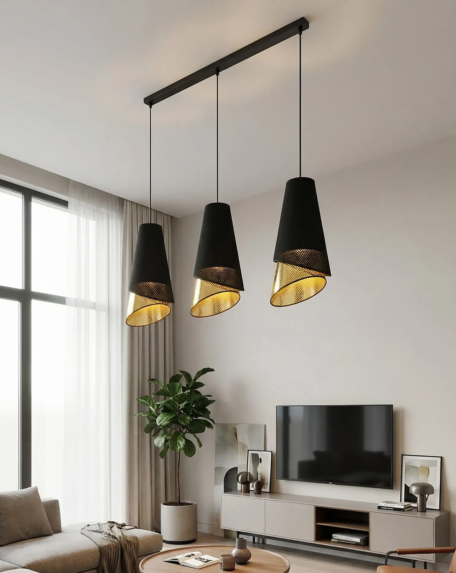 Lampa wisząca z perforowanym kloszem MODA 3 złoty czarny - 1617/3