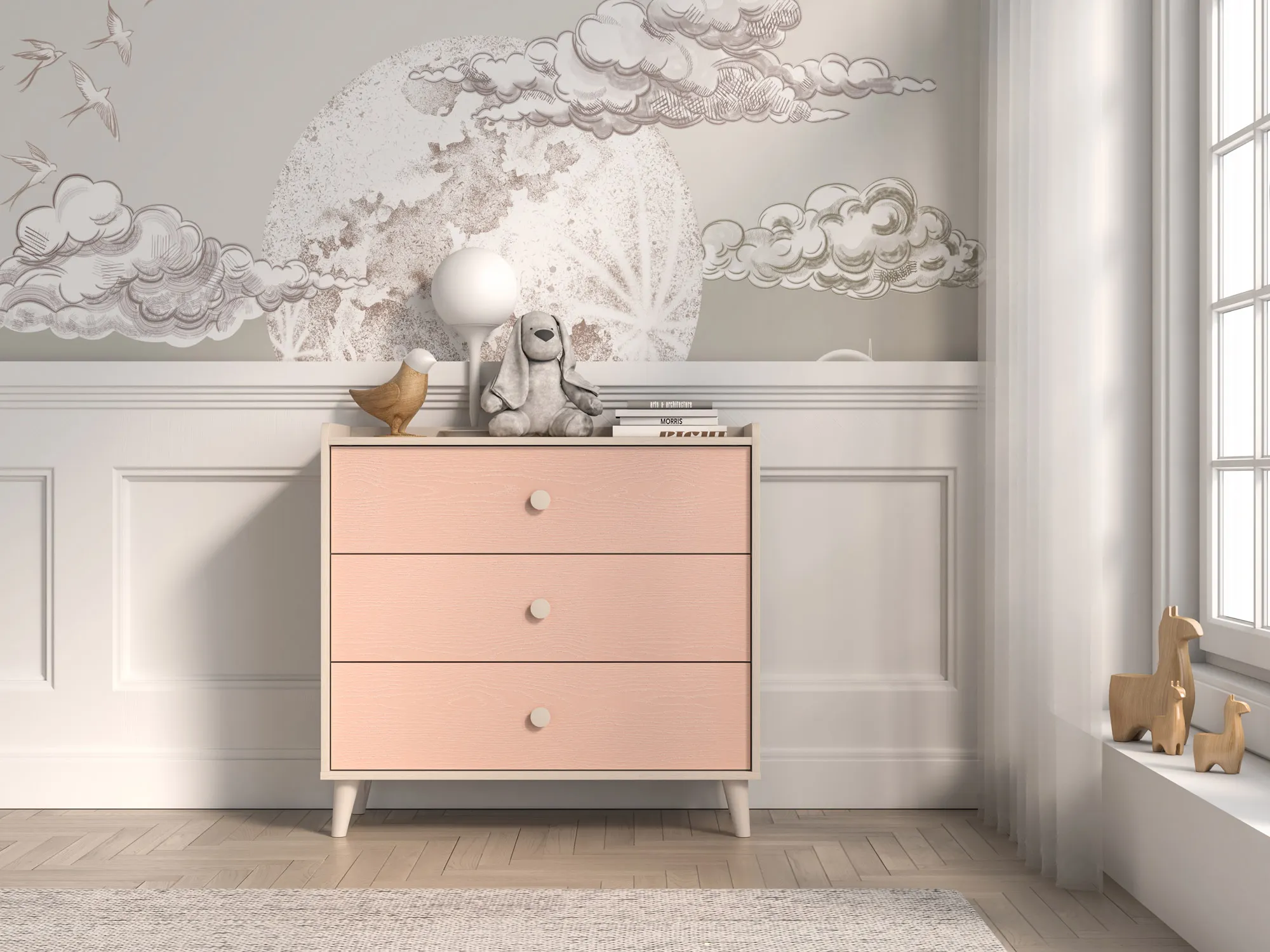 Komoda z 3 szufladami MEVEL 06 piasek pustyni, różowy - 1MEVE06-001