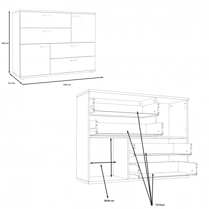 Komoda SKIVE Dąb Sonoma 2-drzwiowa z 4 szufladami- dąb sonoma, biały - SKVK46-Q45