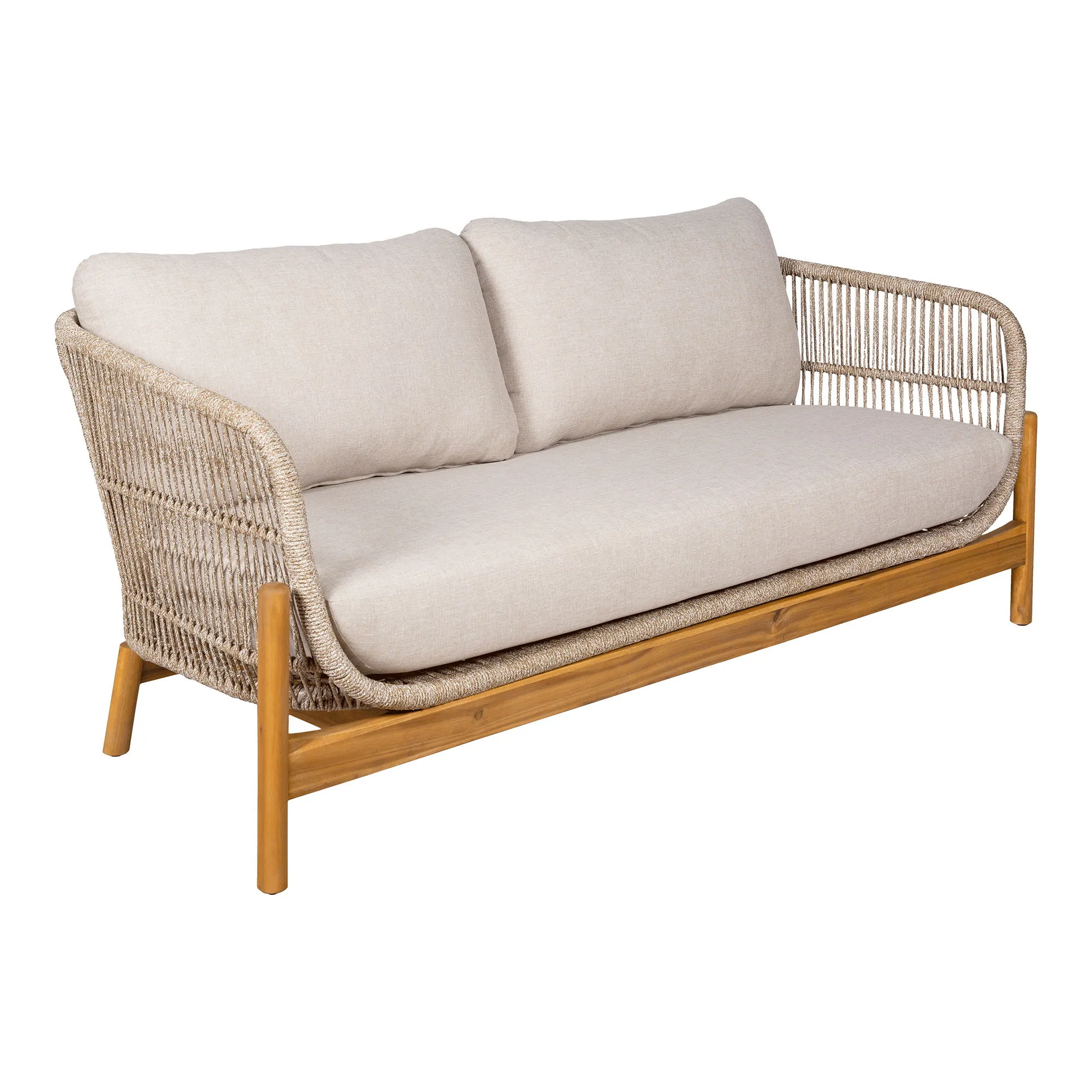 Sofa ogrodowa TERRACINA z poduszkami - sznurek beżowy, drewniany stelaż