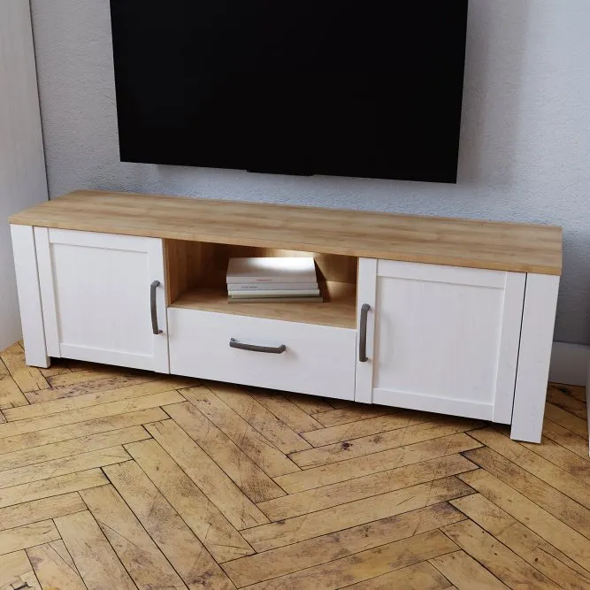 Szafka RTV CHISBURY- dąb riviera, modrzew jasny sibu - BHLT131-M482