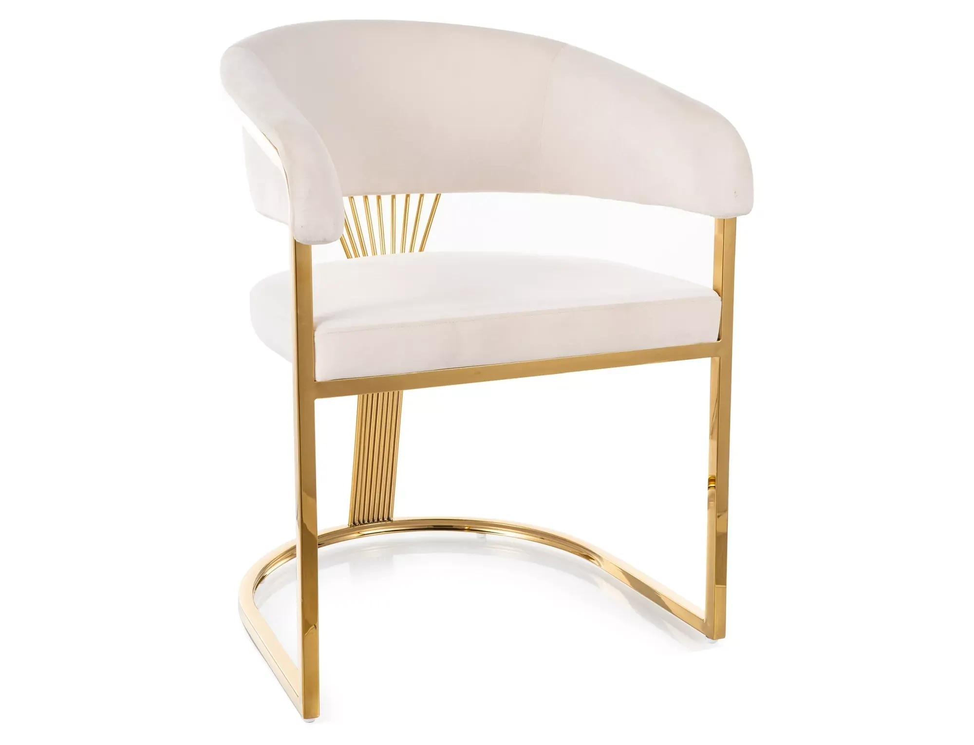 Krzesło tapicerowane CROWN VELVET Bluvel 22 jasnobeżowe złote nogi Signal