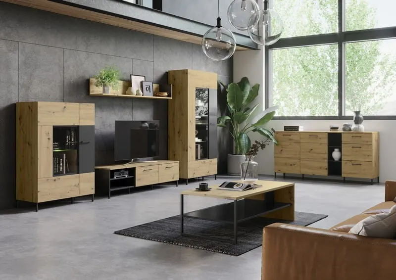 Szafka RTV LUCAS 25 dwudrzwiowa dąb aristan czarna 155x42x42cm - TH-100-1450